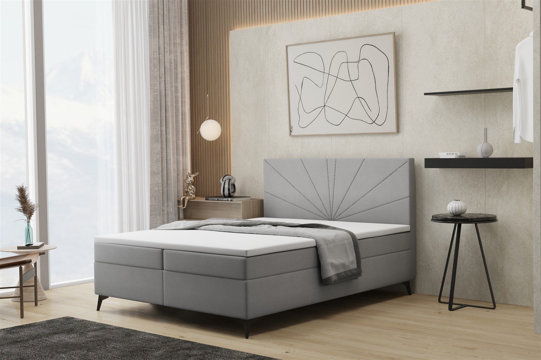 Fun Möbel Boxbett Schlafzimmerbett PONCE 200er in Stoff (inkl. Bettkasten, inkl. Kaltschaumtopper)