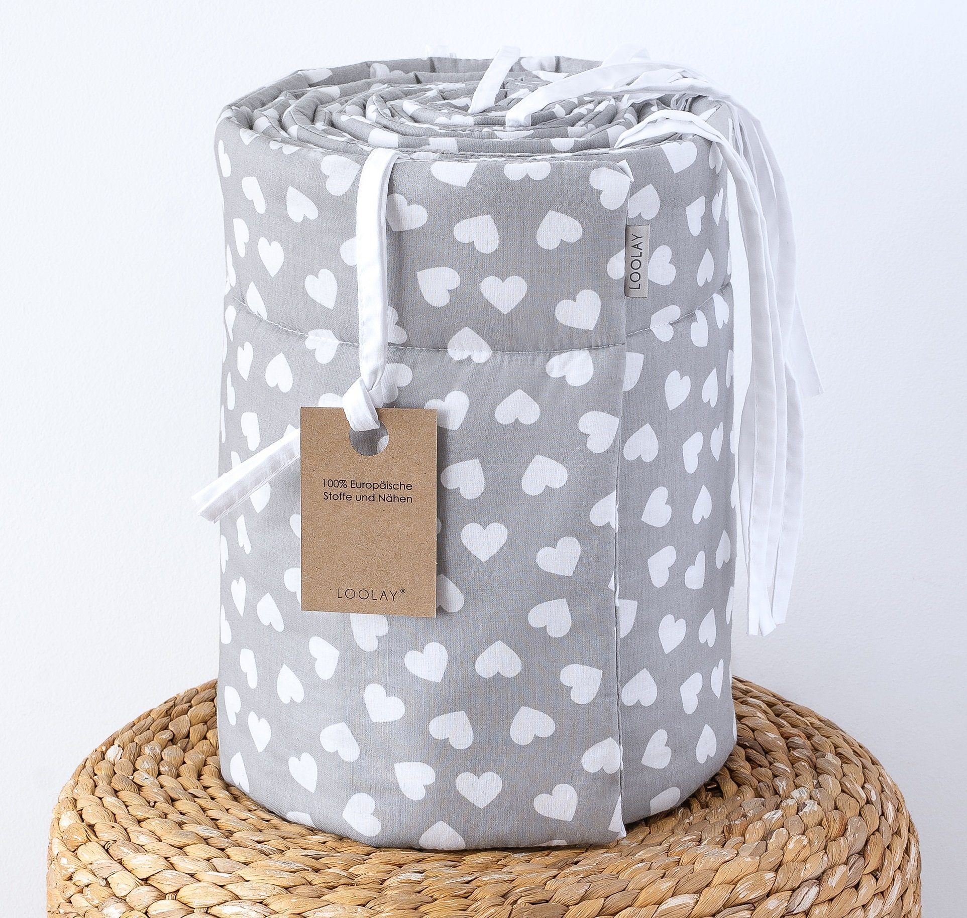 Loolay Bettnestchen GRAU WEIß Baumwolle BETTUMRANDUNG Babybett 420, 360, 210, 180 x 30cm, (Babyausstattung Babynest Kopfschutz Kantenschutz Baby, 100% Baumwolle – Bild 4 von 5