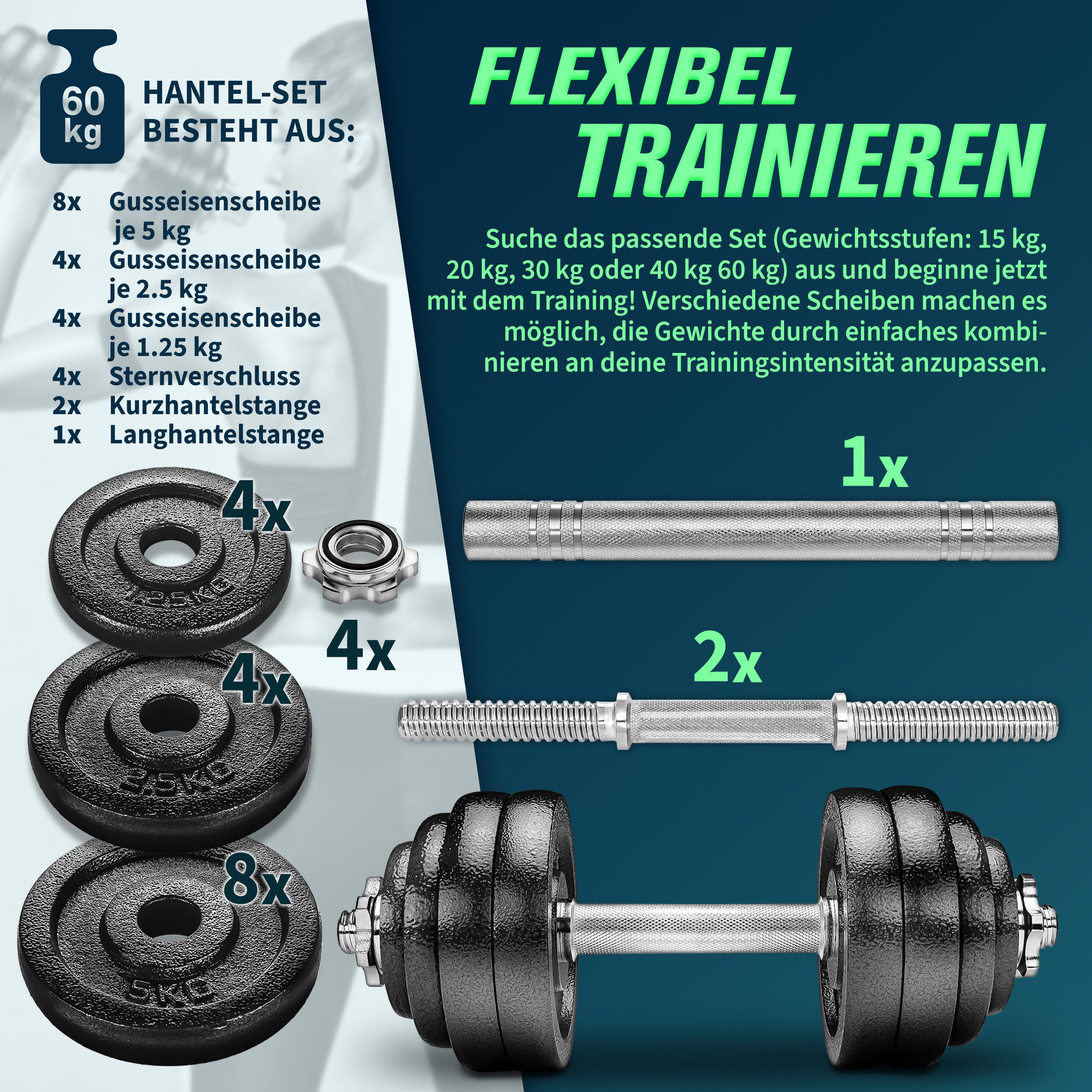 RE:SPORT Hantel-Set, 2 in 1 Hanteln Set, Hantelset Gusseisen verstellbar