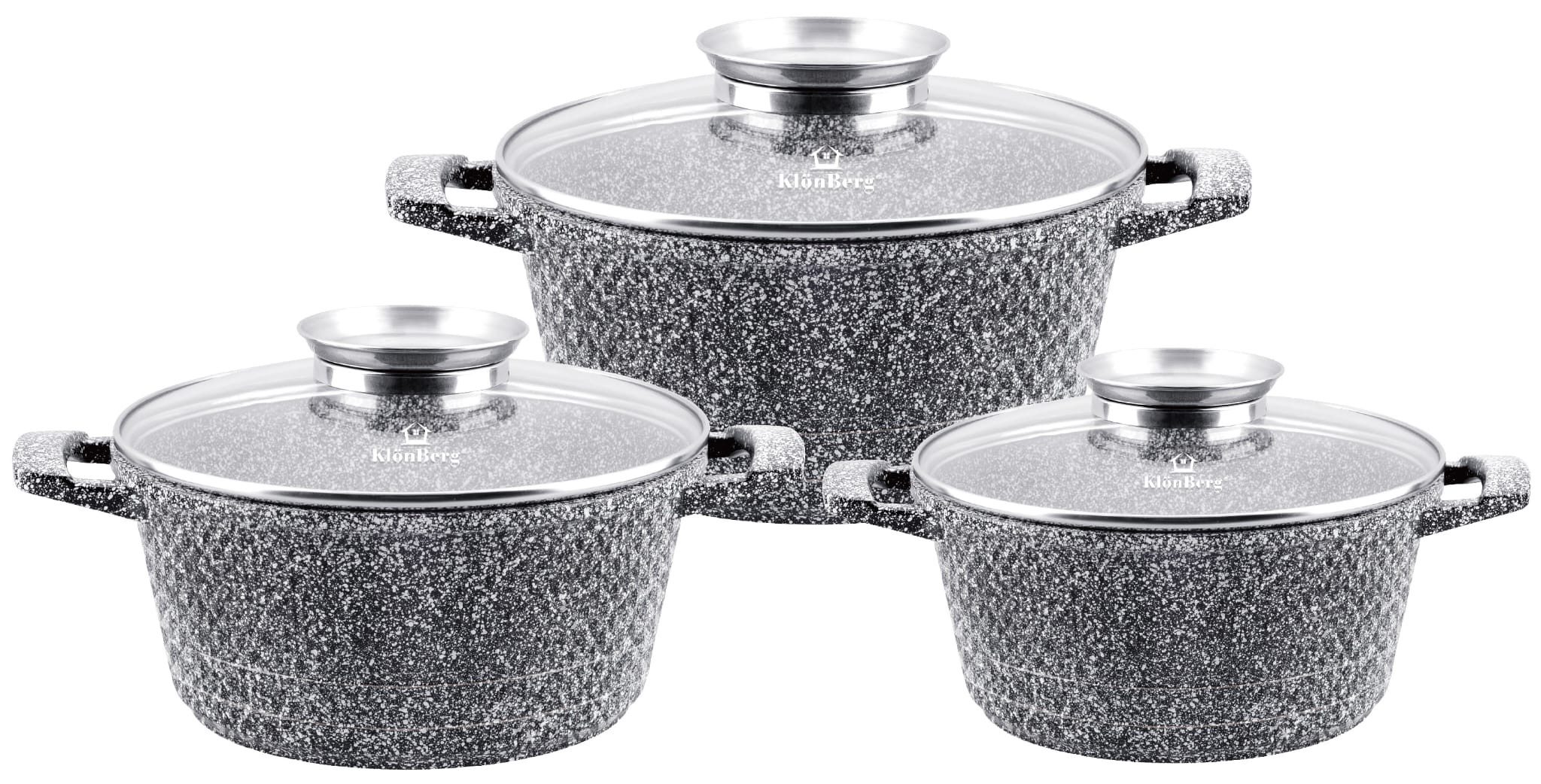 KlönBerg Topf-Set Exklusive Stein-Kochtopf-Sets – wählen Sie aus vier Varianten, Aluminiumguss, Aluminium (Bringen Sie Stil und Qualität in Ihre Küche – entscheiden Sie sich für unser graues Kochtopf-Set mit Steinbeschichtung und genießen Sie gesundes, komfortables Kochen Tag für Tag!, 6-tlg., Diese Töpfe sind das beste Geschenk für jeden Anlass)