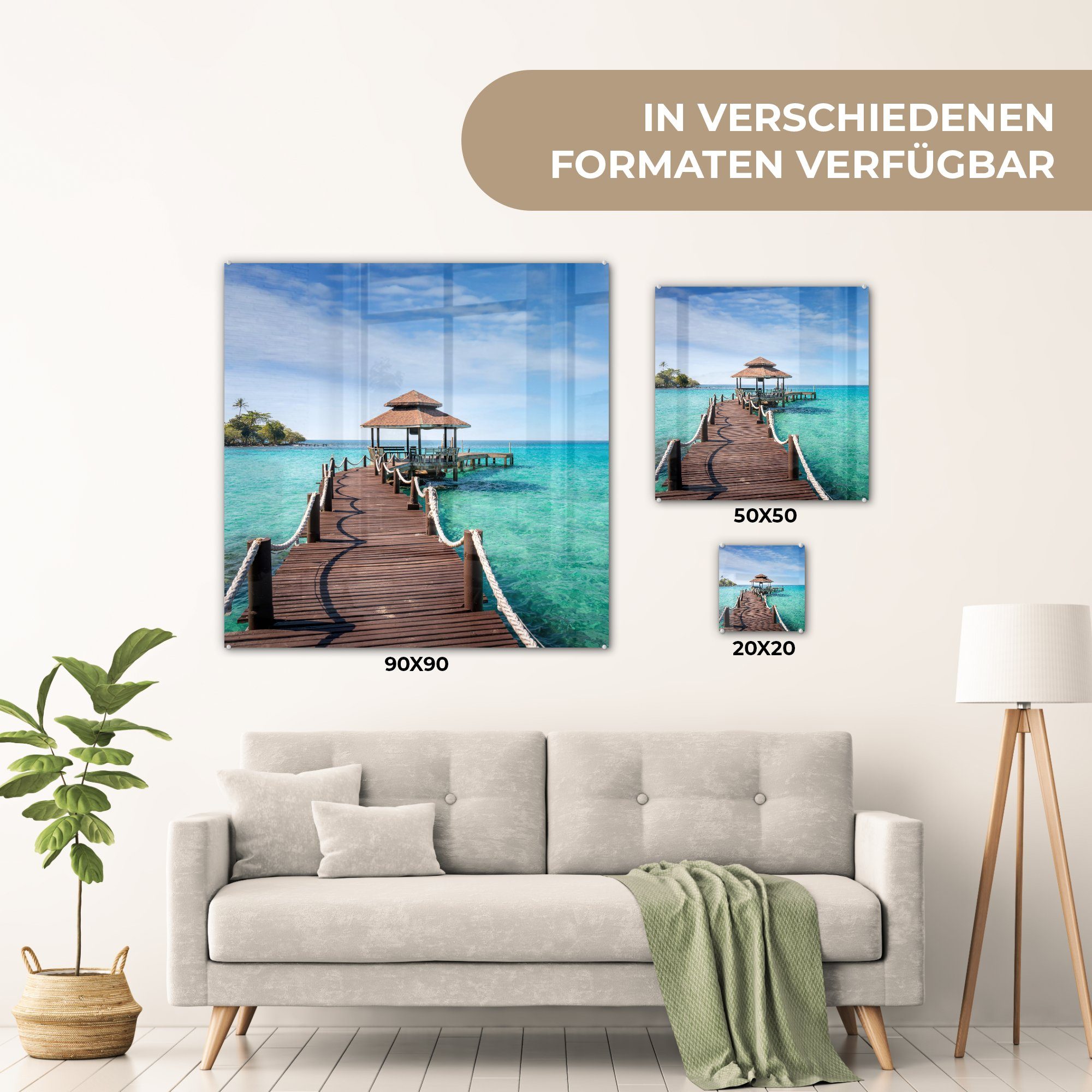 - Meer Foto Wandbild auf Glas MuchoWow Pier Acrylglasbild (1 Bar, auf Glas Bilder - Glasbilder - - - St), Wanddekoration