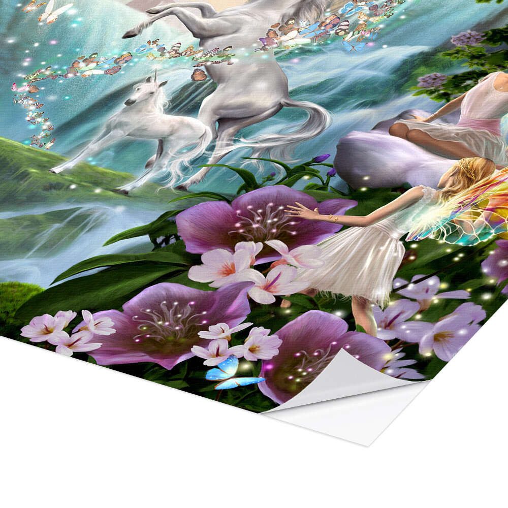 Posterlounge Wandbild Feen und Einhörner am Wasserfall, Garry Walton, erhältlich als Poster, Leinwandbild, Wandsticker oder Acrylglasbild