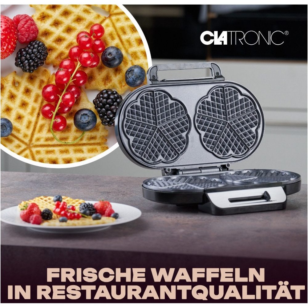 CLATRONIC Waffeleisen Clatronic WA 3745 Waffelautomat Edelstahl/schwarz, 1200.0 W