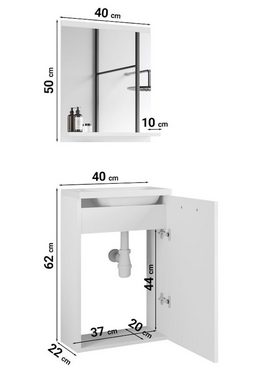 Feldmann-Wohnen Badmöbel-Set Zuza, (wahlweise in weiß/weiß Hochglanz, Bodega Kiefer, Eiche Wotan, Beton, 3-St., 1x Spiegel, 1x Waschbeckenunterschrank, 1x Waschbecken), 3-teilig mit Waschbecken weiß Hochglanz