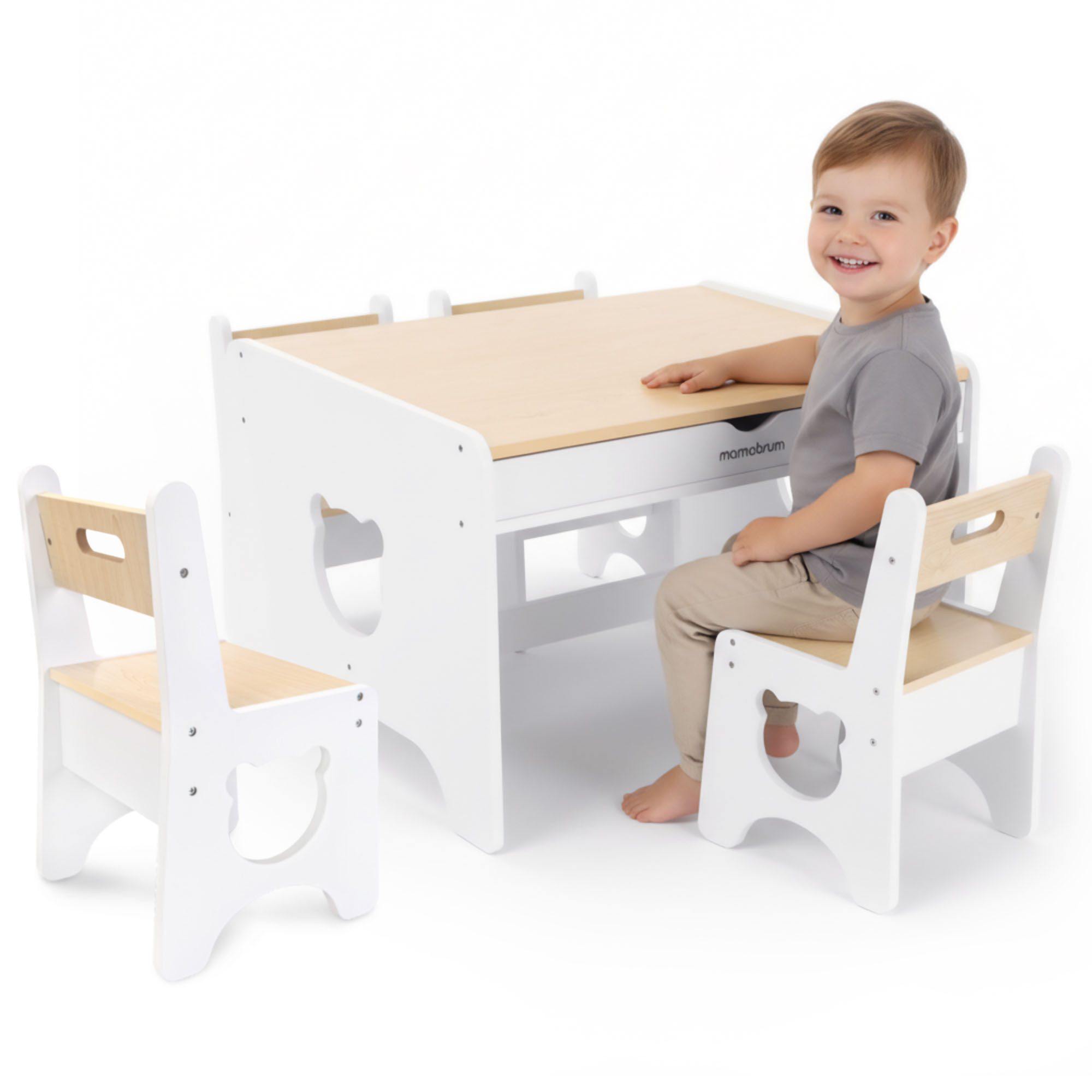 Mamabrum Kinderstuhl Mamabrum Kindertisch Set mit 4 Stühlen Holz weiß