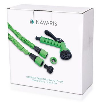 Navaris flexibler Schlauch Gartenschlauch 5-15m - flexibel dehnbar mit 7 Funktionen Brause