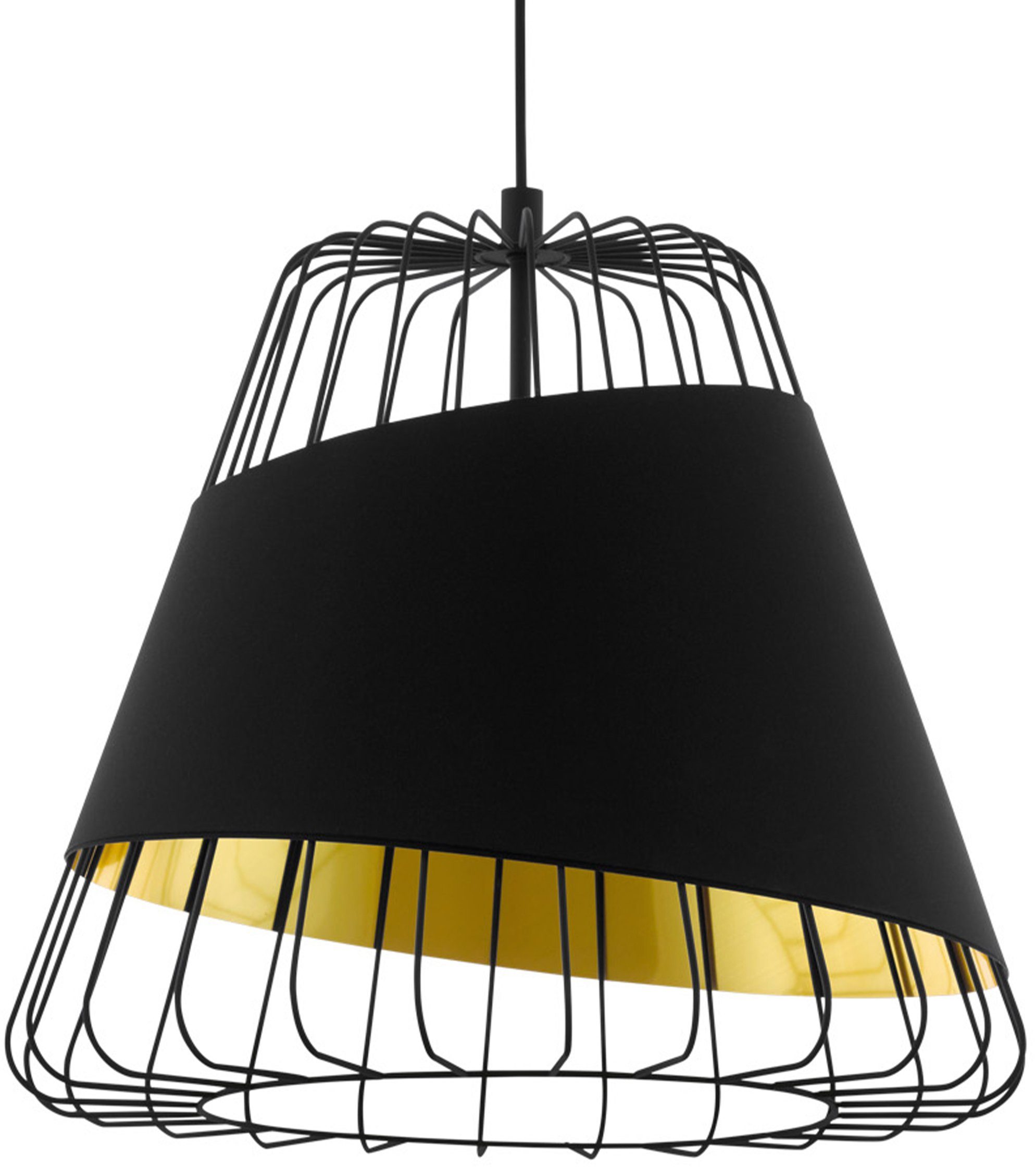 EGLO Hängeleuchte AUSTELL Pendellampe, E27, IP20, Stahl und Textil, Hängelampe, Lampe, ohne Leuchtmittel, Pendelleuchte, H110 x Ø36 cm, schwarz,gold, 1X60W exkl.