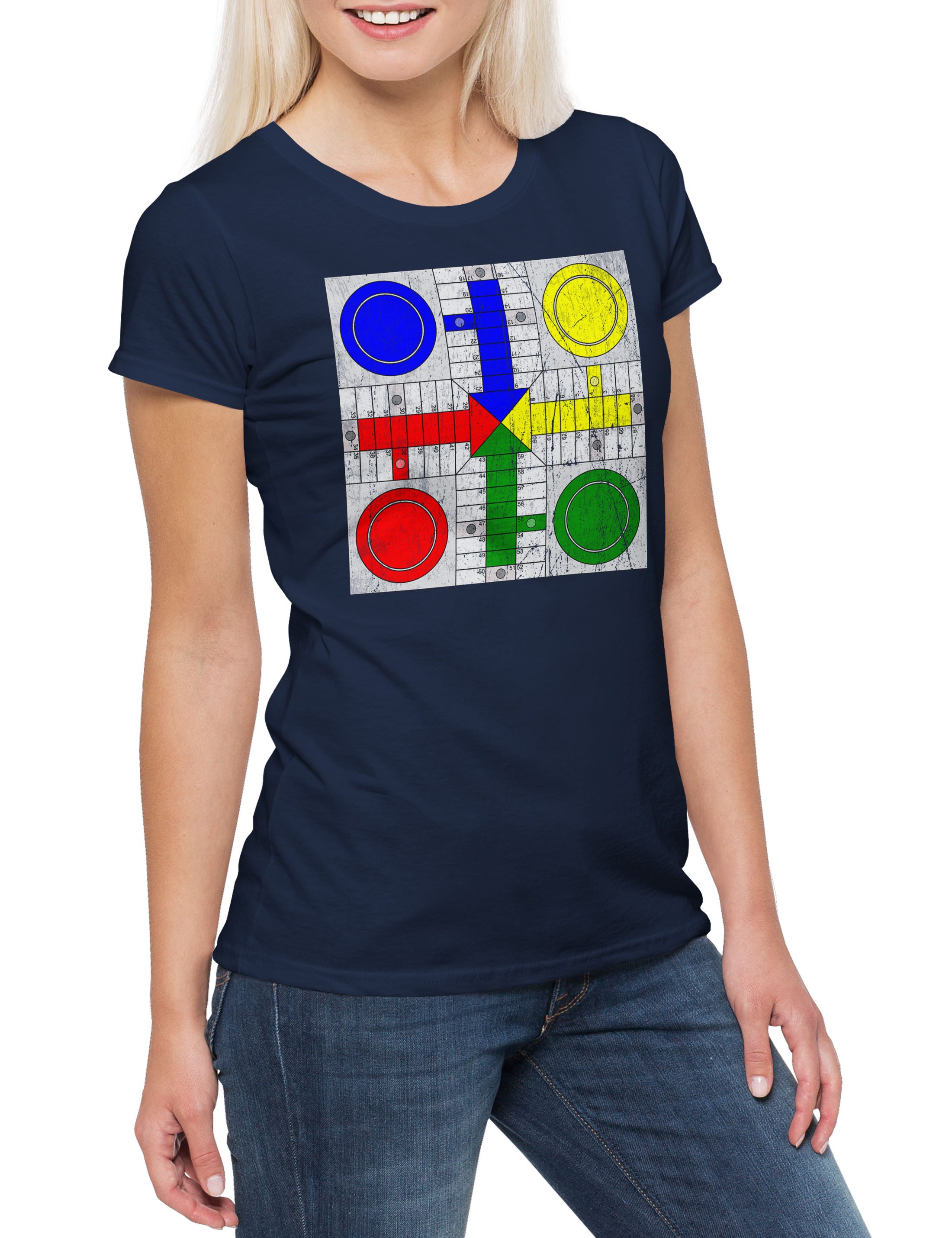 Print-Shirt Parcheesi Board Damen T-Shirt Chessindia Pachisi Spielbrett Brettspiel