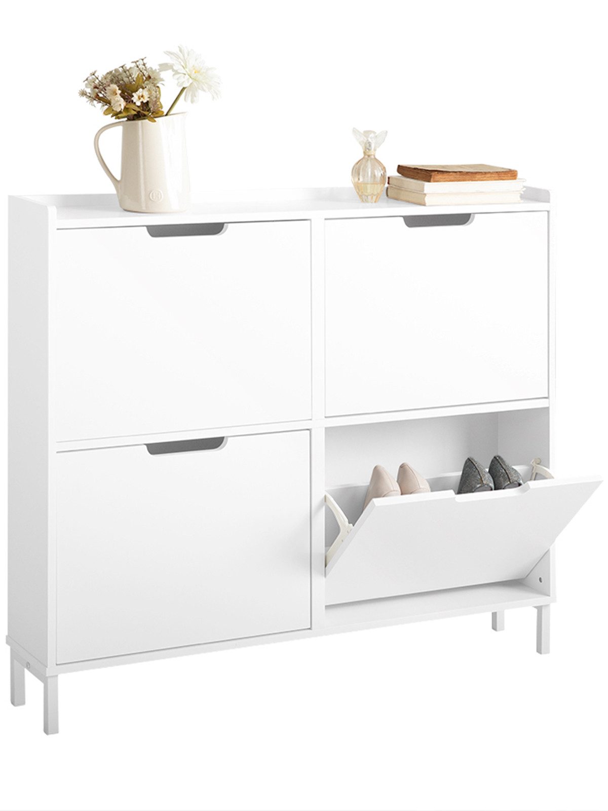 SoBuy Schuhkipper FSR100, mit 4 Klappen, Schuhschrank schmal, Schuhregal Schuhkipper, Diele Flur