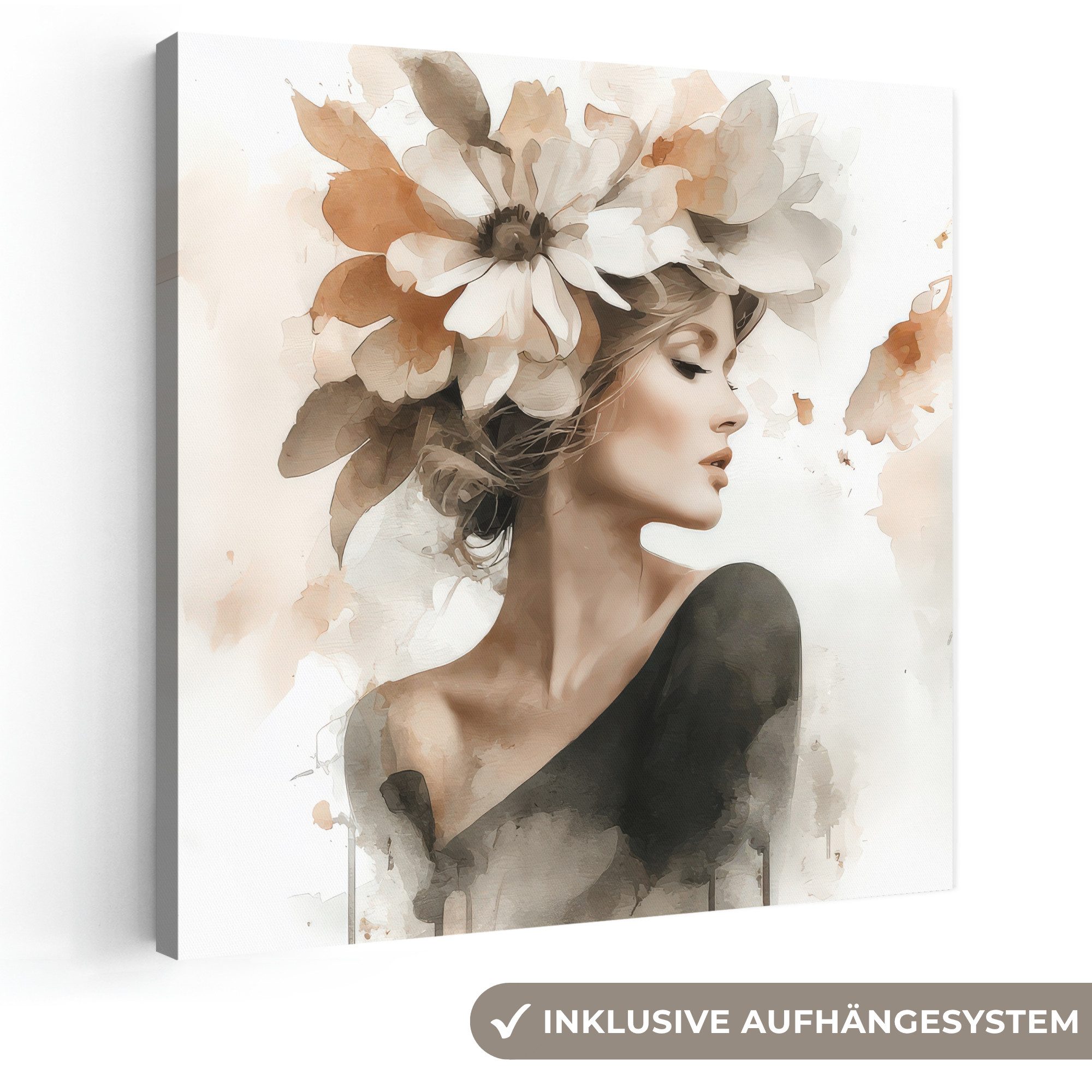 OneMillionCanvasses® Leinwandbild Blüte - Porträt - Gesicht, Fotodruck (1 St), Wandbild, Deko Schlafzimmer Wohnzimmer Flur 20x20 cm