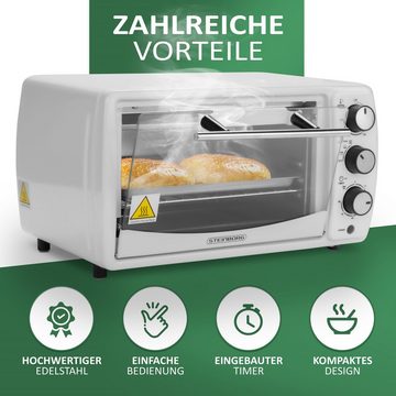 STEINBORG Minibackofen SB-3005w, 13 Liter, Großes Sichtfenster, Hitzebeständiges Gehäuse, 1200 Watt