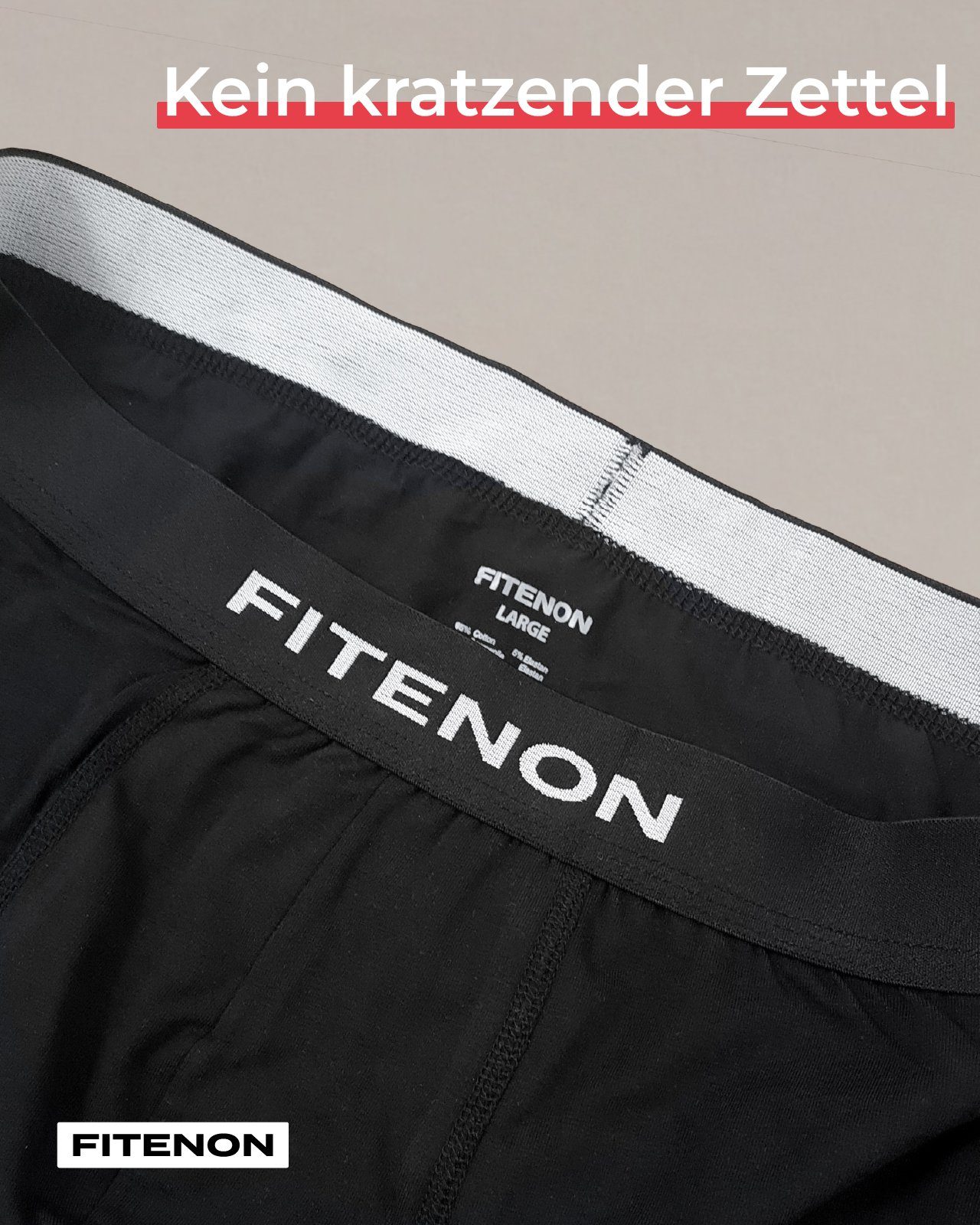 Herren Baumwolle Logo-Elastikbund Boxershorts FITENON mit (6 er Set) 6x Unterhosen, ohne kratzenden Schwarz Unterwäsche, Zettel,