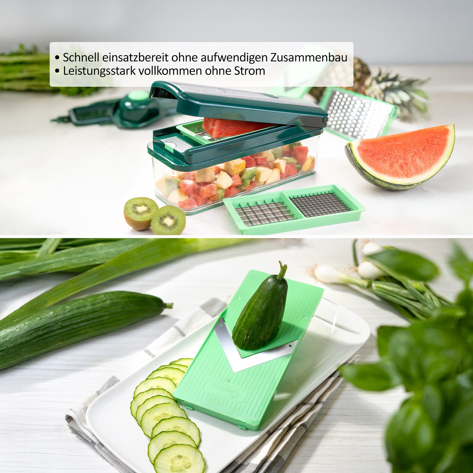 Genius Gemüseschneider Nicer Dicer Exclusive 30 tlg Gemüseschneider & Gemüse Hobel, Extra scharfe Edelstahl-Klingen, Multifunktional