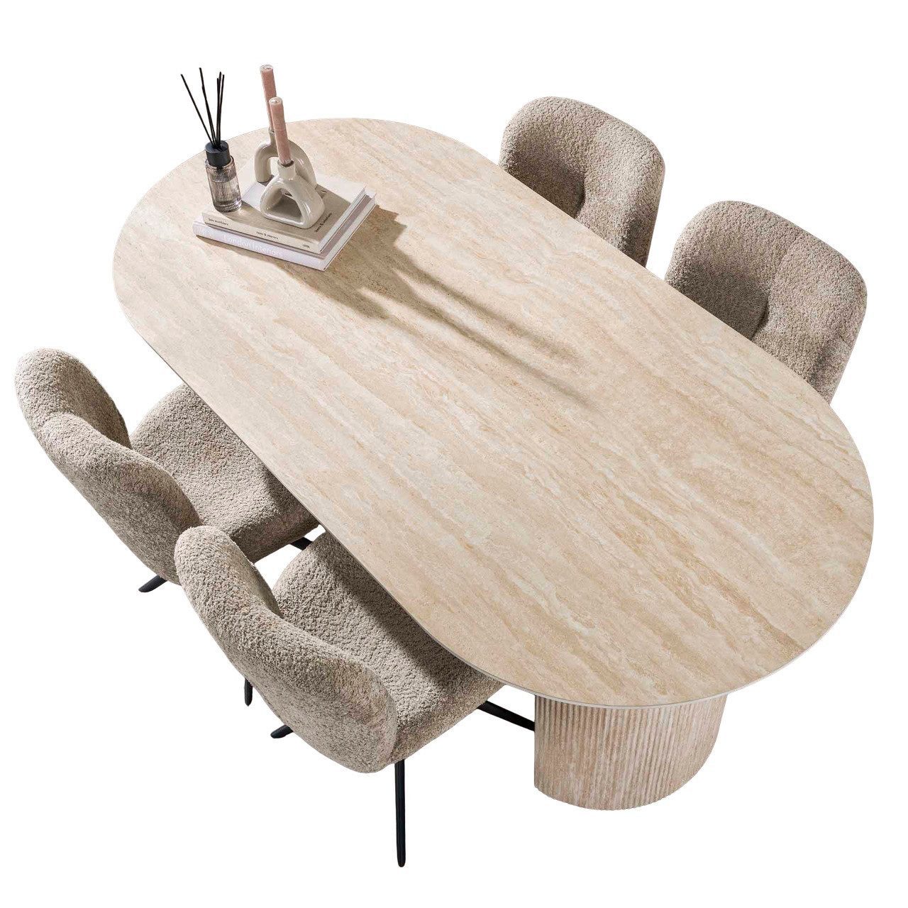 Vintagehaus Essgruppe Retro Arch Organic 180 Travertin Keramik + Stühle Comfort