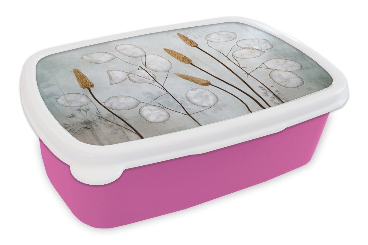 Kunststoff (2-tlg), Natur, Trockenblumen für Brotbox MuchoWow - Kinder, Erwachsene, rosa Brotdose Stilleben Mädchen, Lunchbox Kunststoff, Snackbox, -