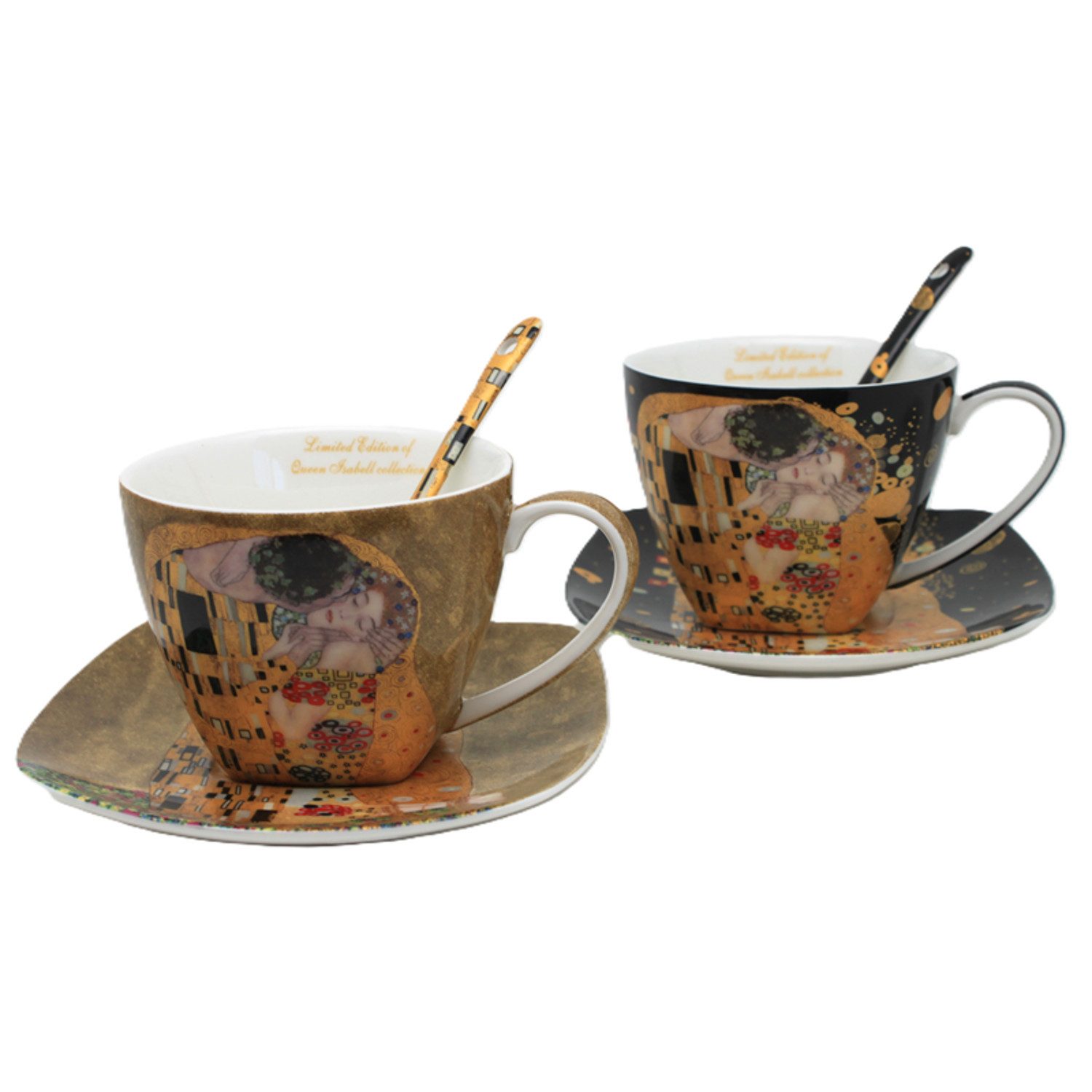 Queen Isabell Tasse Satz von 2 Porzellantassen Klimt Kiss, Porzellan, mit Teelöffel 250 ml