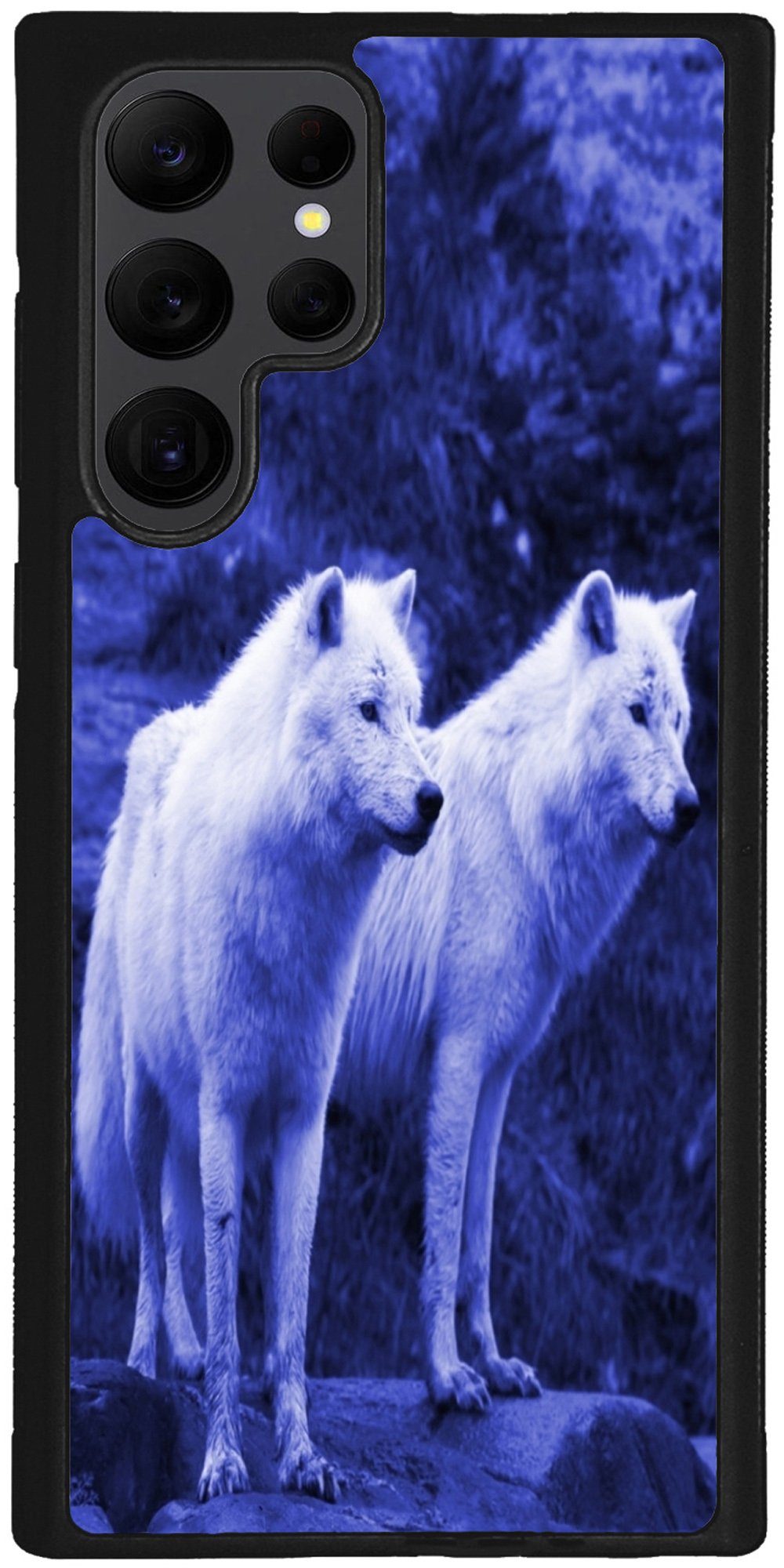 Traumhuelle Handyhülle TPU HÜLLE Silikon MOTIV 100 Case Cover Schutzhülle Backcover Etui 5G, zwei Wölfe Blau Handy Bumper Smartphone Rückschale Schwarz 5G