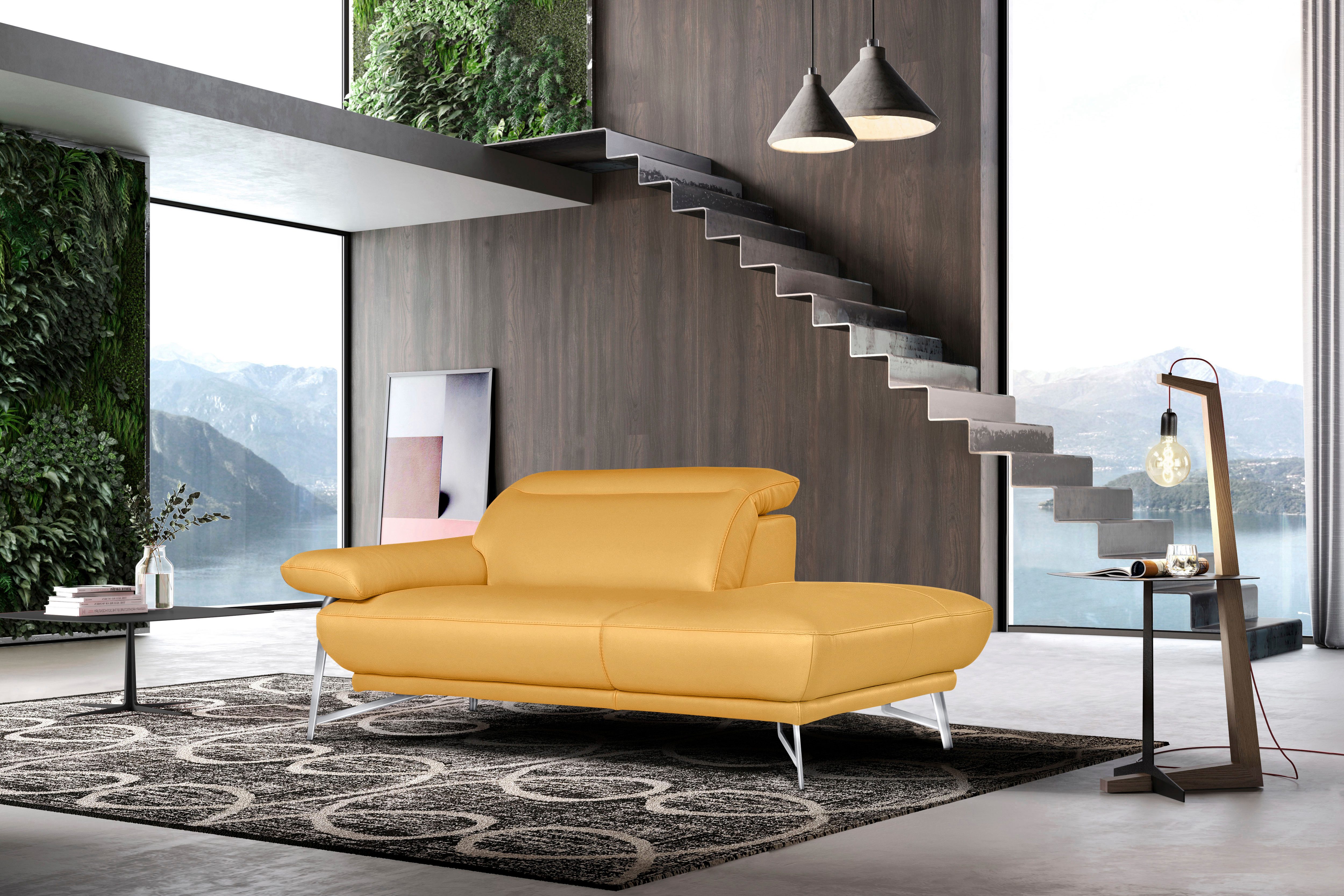 Egoitaliano Ottomane Anais, erstklassiges Designsofa, Breite 179 cm, Fußfarbe chrom, Kopfteil verstellbar, Leder BULL, gelb