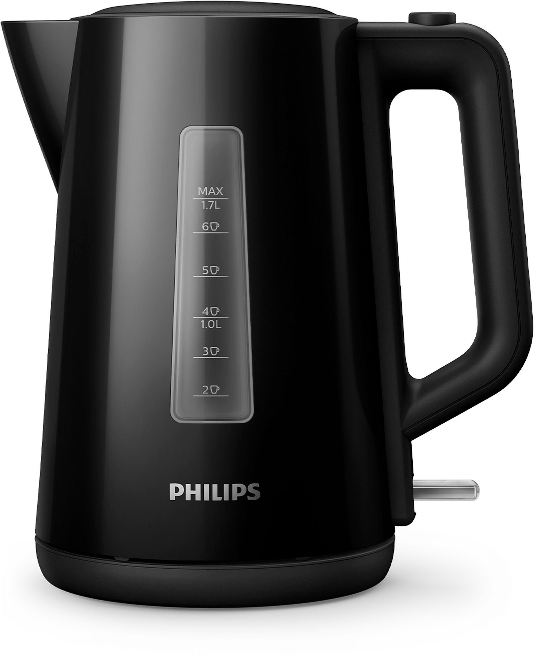 Philips Wasserkocher Series 3000 HD9318/20, 1,7 l, 2200 W, schwarz, laches  Heizelement für kochend heißes Wasser in Sekundenschnelle