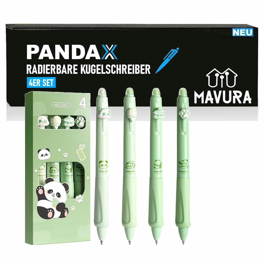 Kugelschreiber PANDAX 4 Stück Radierbare Kugelschreiber in süßer Panda Optik
