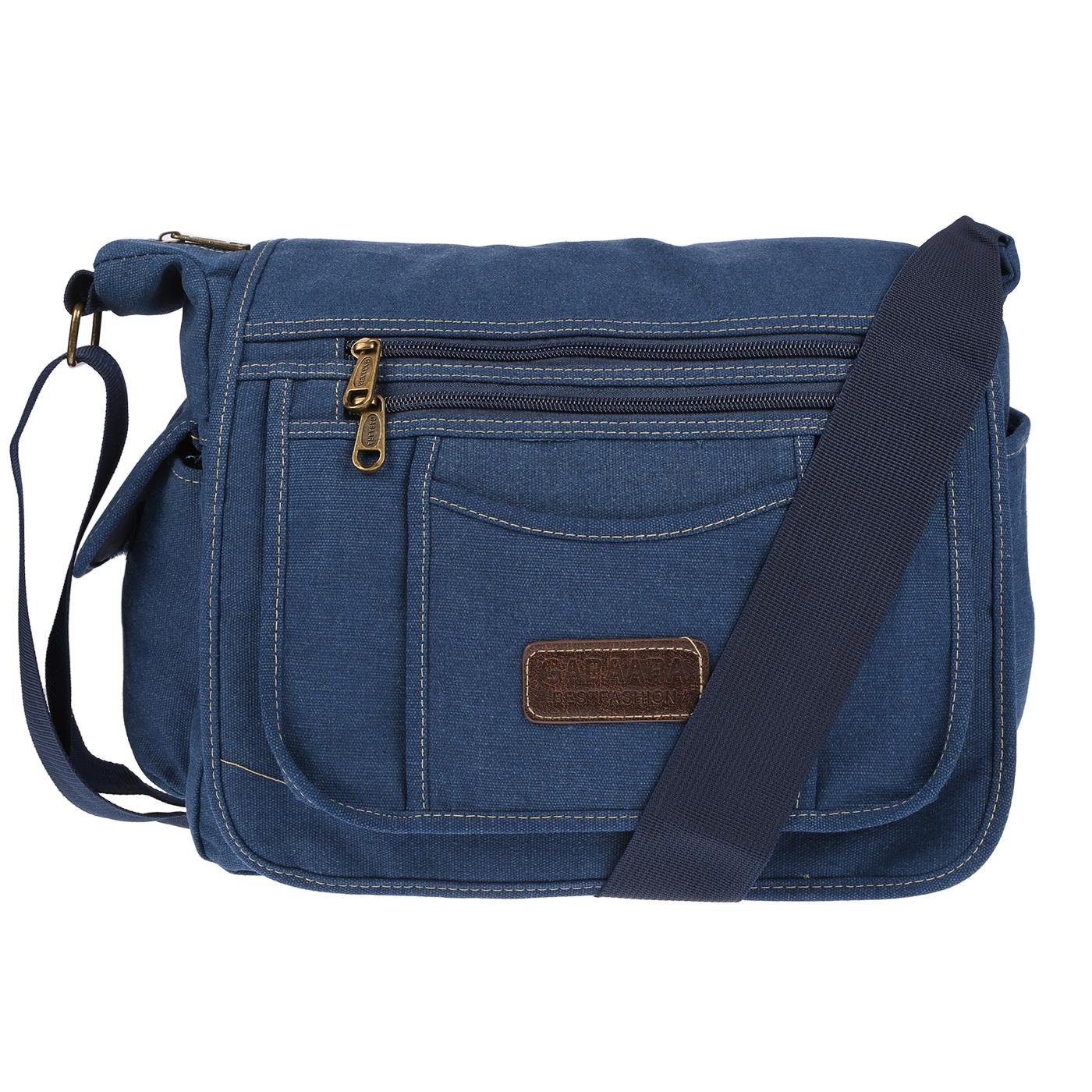 Canvas Messenger Bag, Große Umhängetasche Christian Umhängetasche XL Damen Tasche Blau Wippermann Herren