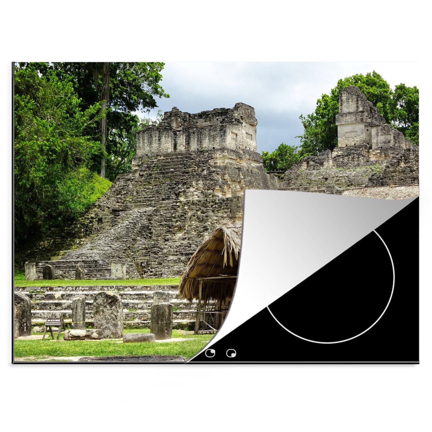 MuchoWow Herdblende-/Abdeckplatte Maya-Tikal-Tempelanlage, Vinyl, (1 tlg), 70x52 cm, Mobile Arbeitsfläche nutzbar, Ceranfeldabdeckung