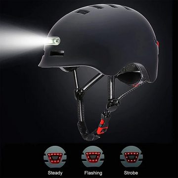 iscooter Fahrradhelm Elektroroller-Helm mit LED-Licht, Beleuchteter Scheinwerfer/Warn-Rücklicht/USB-Aufladung