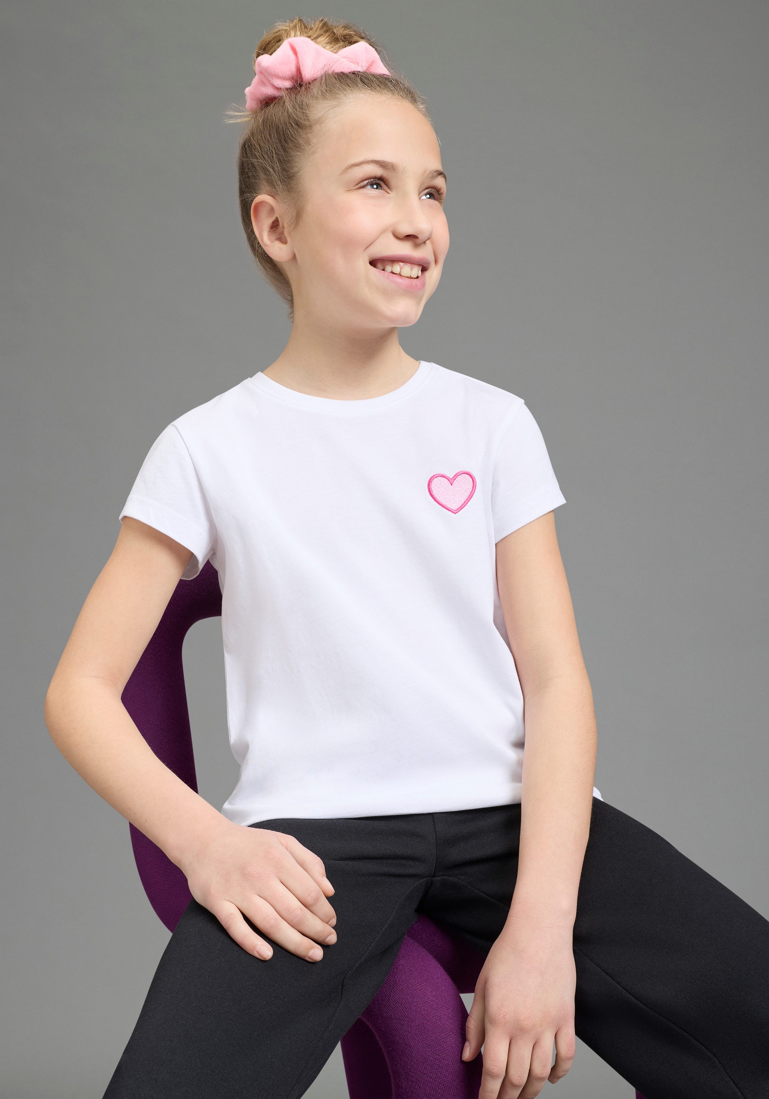 H.I.S T-Shirt 3er Pack H.I.S Shirts mit Stickerei für Mädchen (Packung, 3-tlg., 3) für Mädchen, Kurzarm, Basic Passform, aus Baumwolle