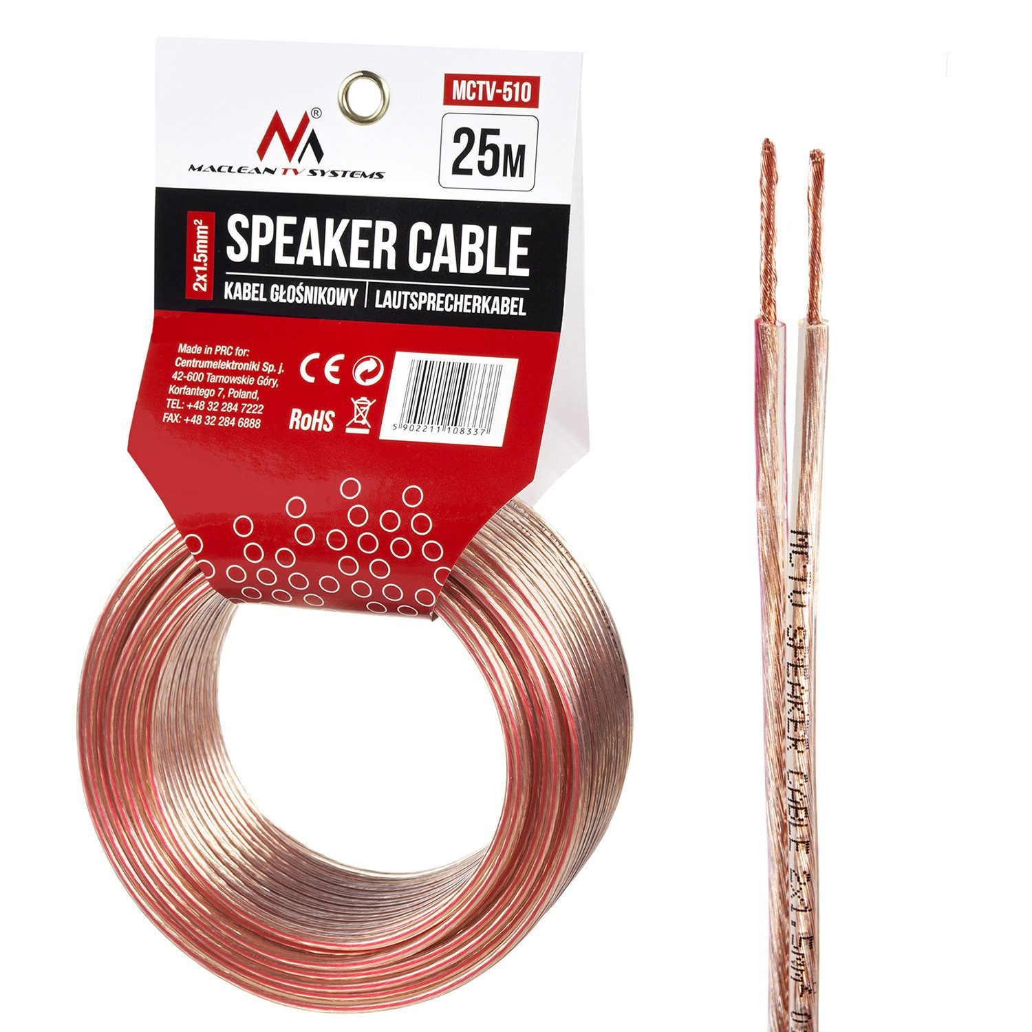 Maclean MCTV-510 Audio-Kabel, (2500 cm), Lautsprecherkabel 25 m