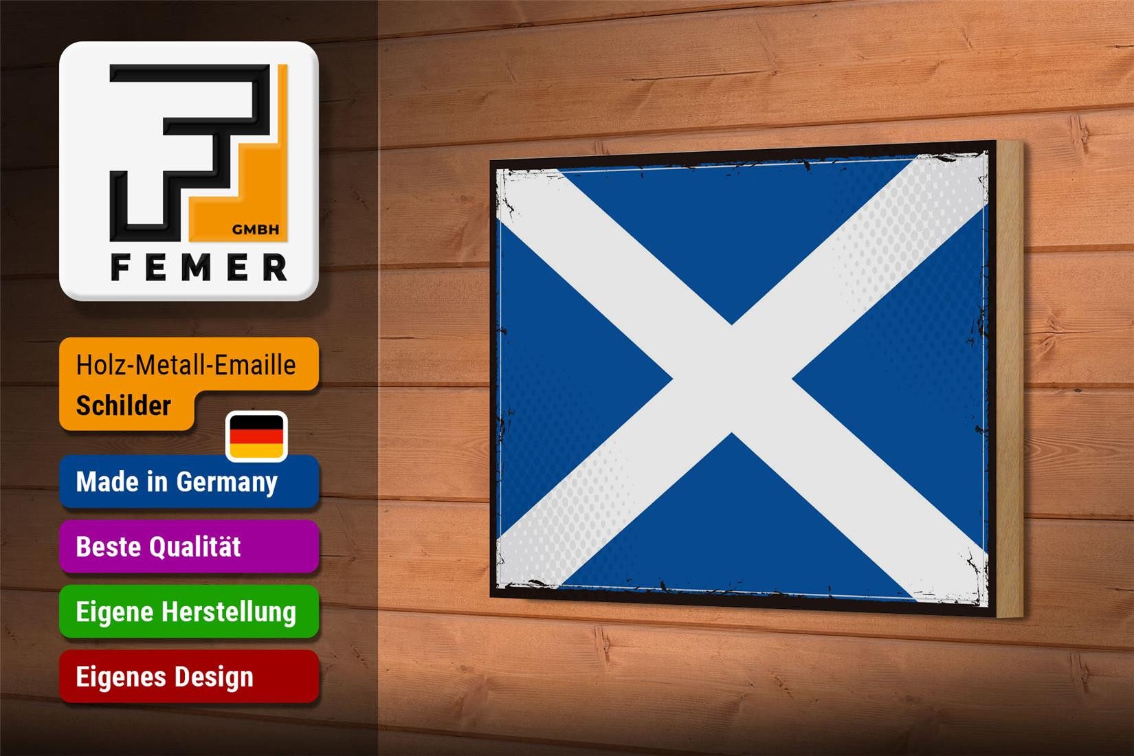 Femer GmbH Holzbild Flagge Schottlands 18x12 cm Retro Flag Scotland, Flaggen (1 St), Glatte Holzfaserplatte (MDF), vorn beschichtet
