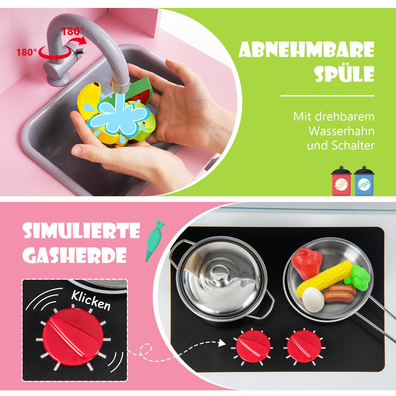 COSTWAY Spielküche Kinderküche, mit 18 TLG. Zubehör günstig online kaufen