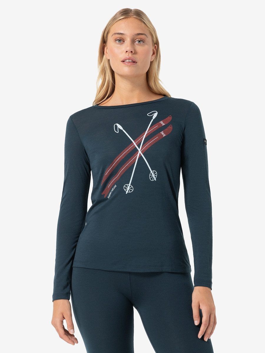 SUPER.NATURAL Sweatshirt für Damen, Merino KRYSSEDE SKI Ski Motiv, casual