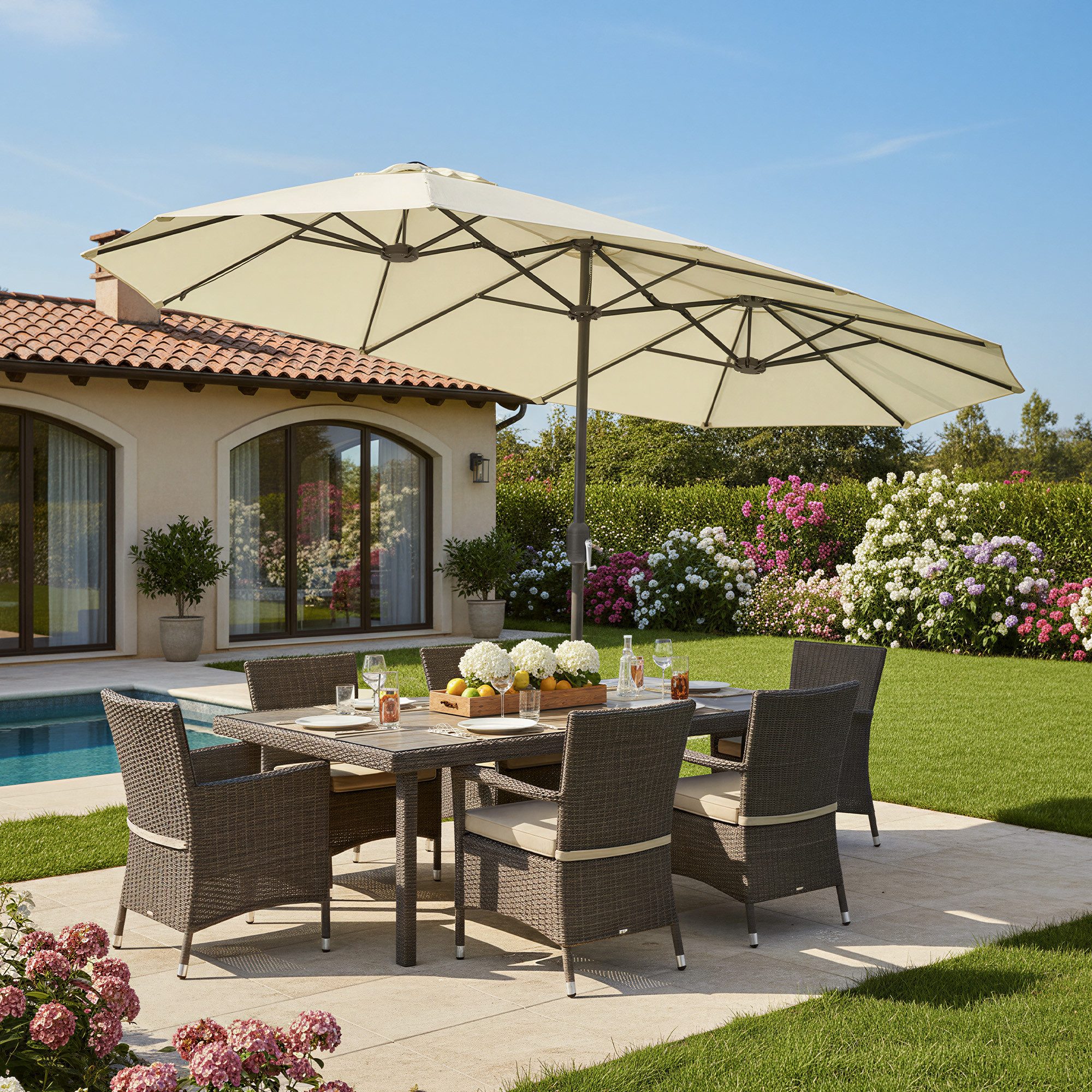 SONGMICS Sonnenschirm, LxB: 394x200 cm, extra großer Doppelsonnenschirm, UPF 50+,mit Kurbel,ohne Ständer