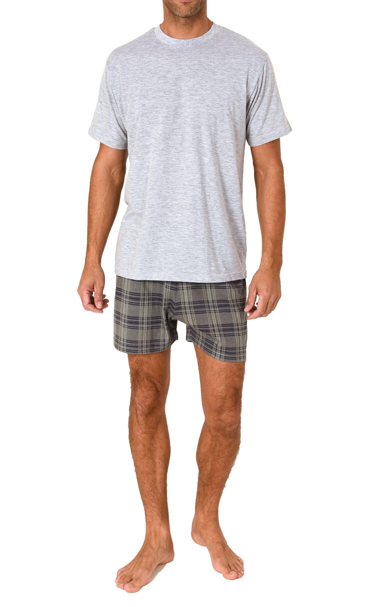 Normann Pyjama Normann Herren kurzarm Schlafanzug Shorty Pyjama Hose in Karo Optik