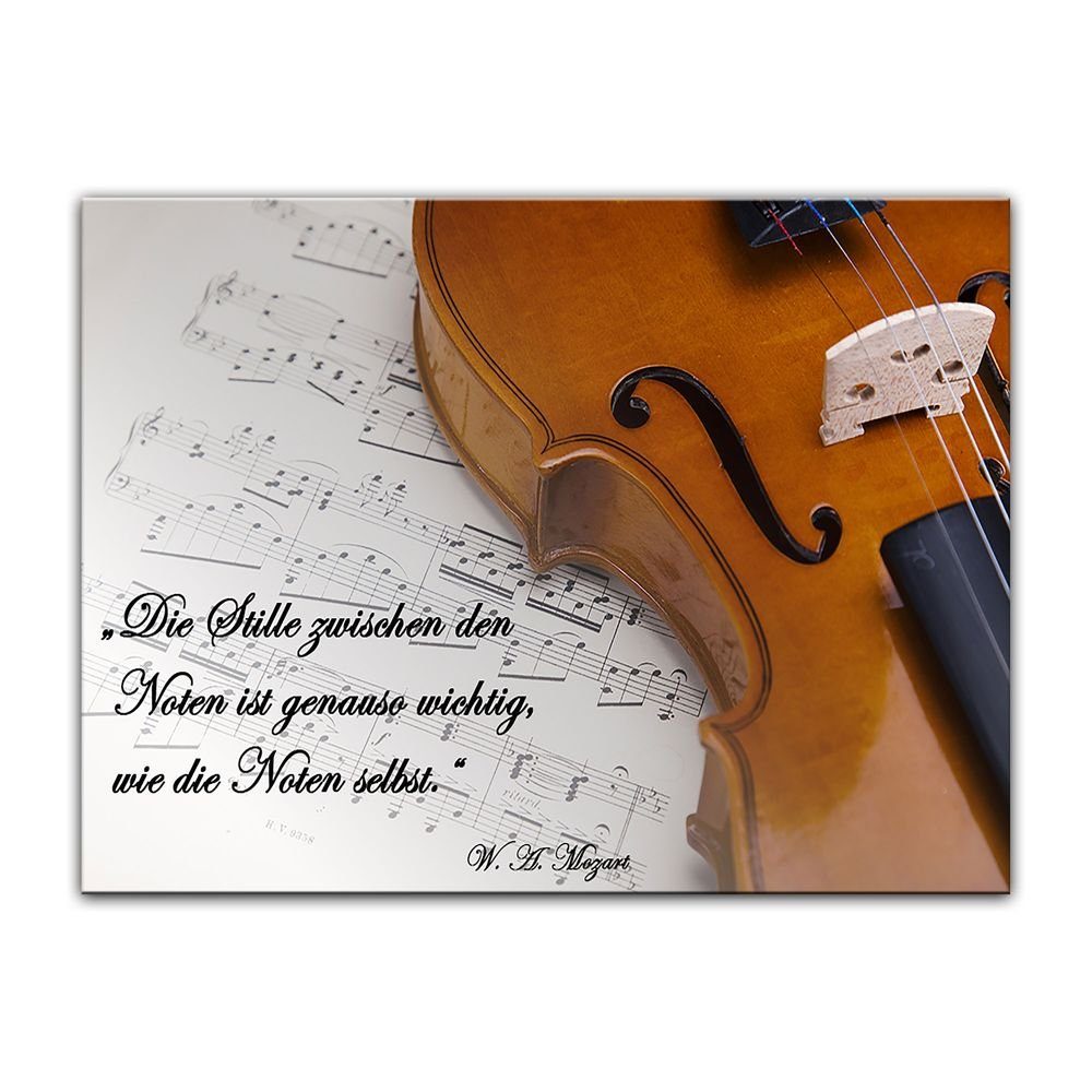 Bilderdepot24 Leinwandbild Leinwandbild mit Zitat - Die Stille zwischen den Noten ist genauso wichtig, wie die Noten selbst. (Wolfgang Amadeus Mozart), Sprüche & Texte