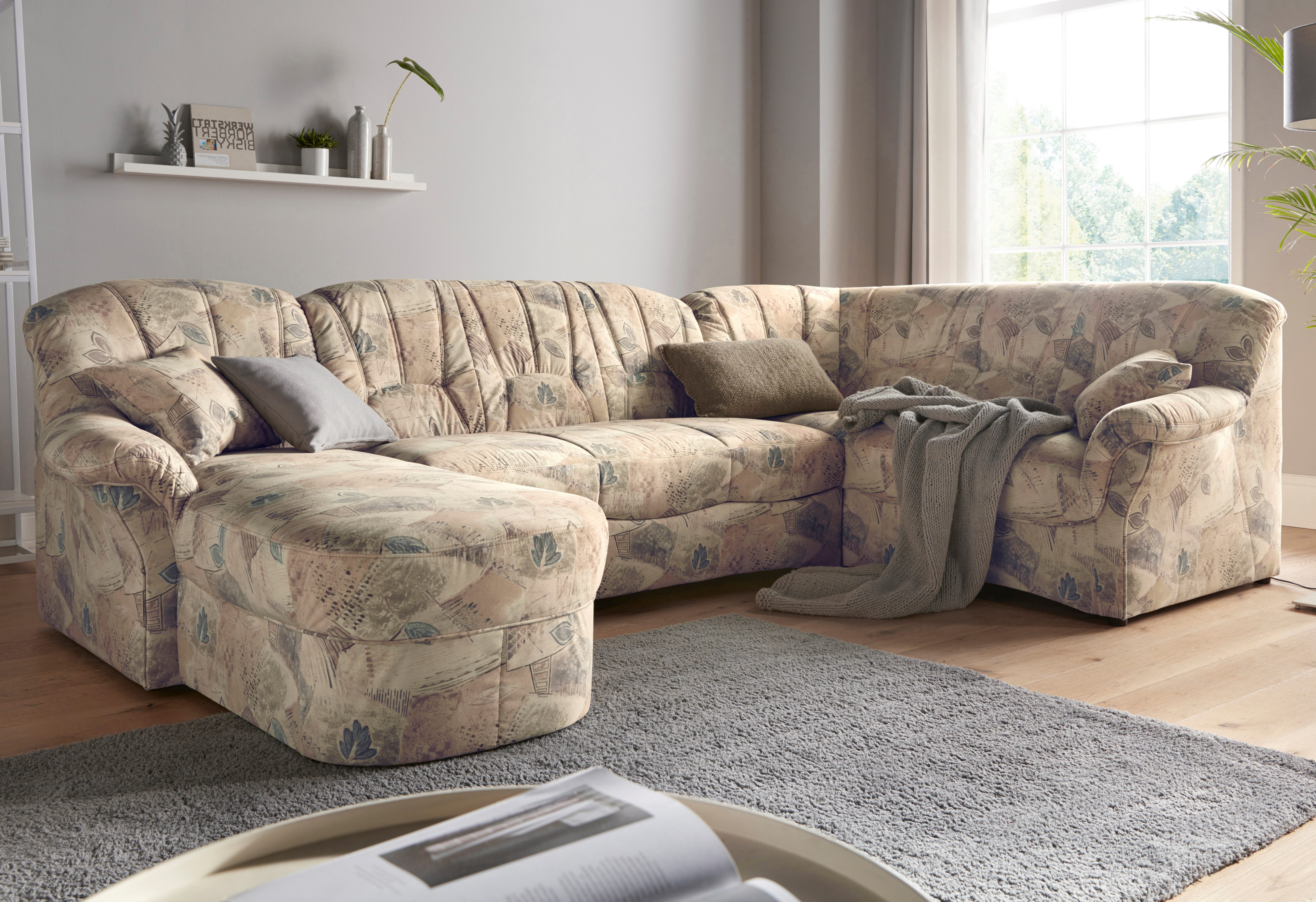 DOMO collection Wohnlandschaft Bahia U-Form, B/T: 308/200 cm, mit Federkern, belastbar bis 140kg/Sitz, Microfaser, natur