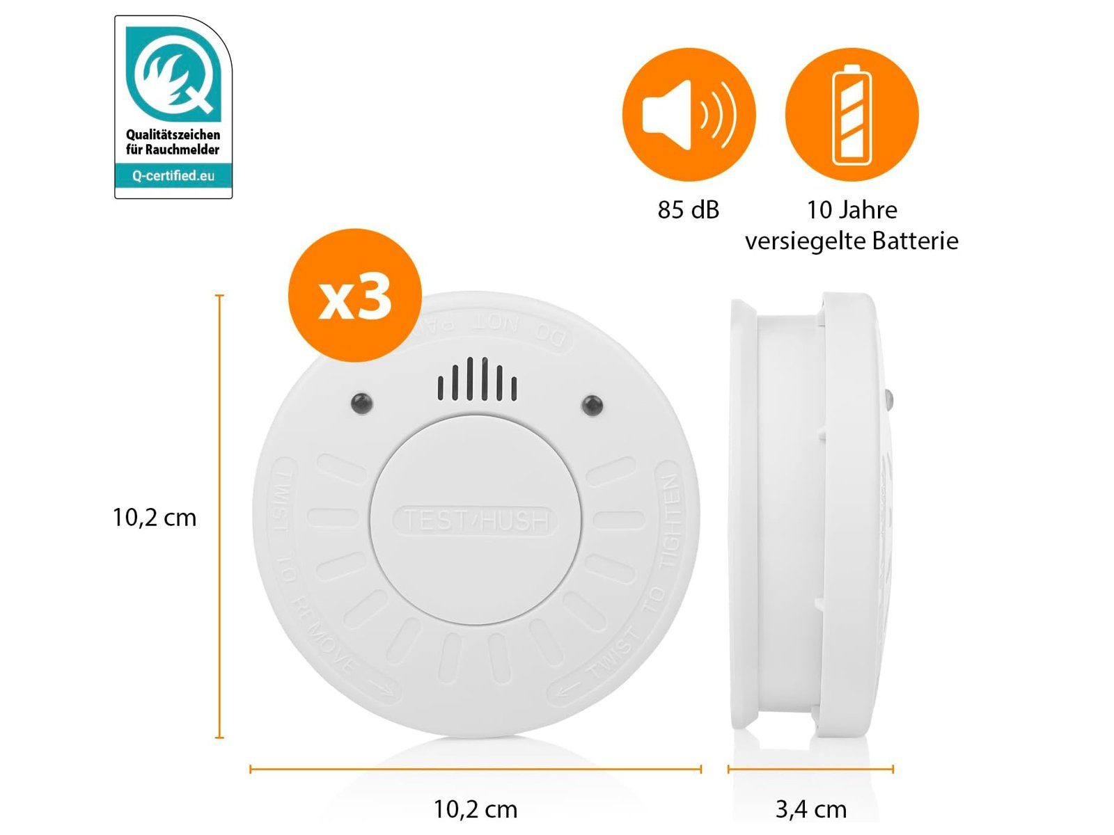 smartwares Rauchmelder (10 Jahres Brandmelder mit Magnethalter Kleben statt Bohren)