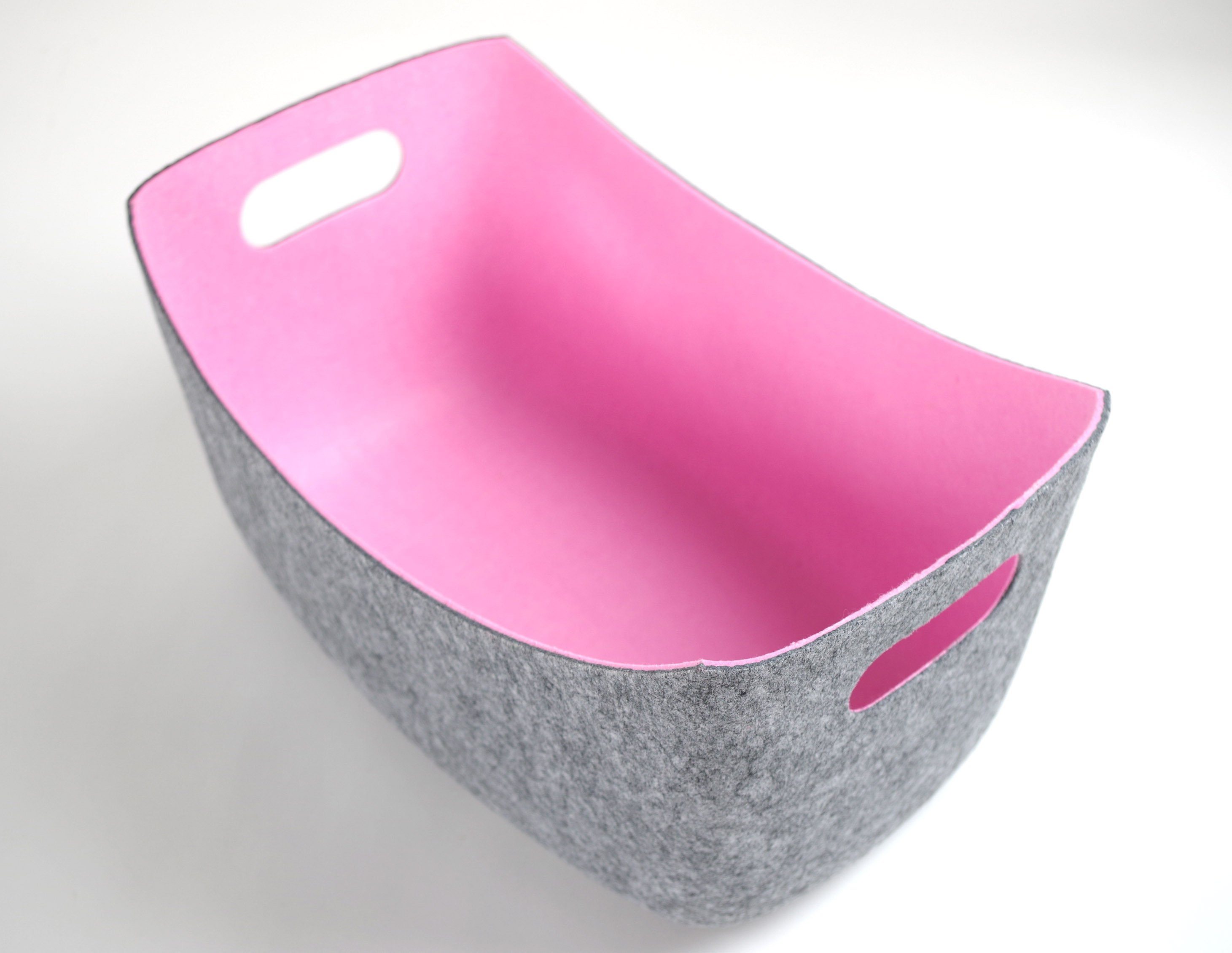 Kobolo Aufbewahrungskorb Filzkorb aussen grau innen rosa mit Griffen 36 cm | Dekokörbe