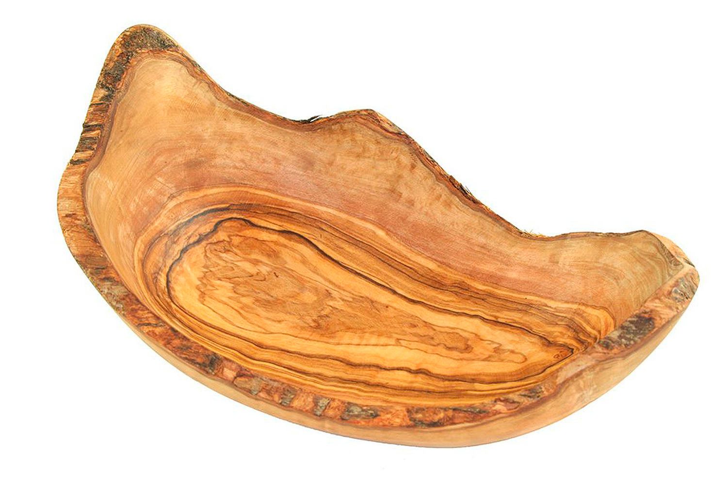 Olivenholz-erleben Obstschale aus echtem Olivenholz, rustikal und naturbelassen, Länge ca. 30 – 34cm, Olivenholz, (1-tlg), Jede Schale ein Unikat – edles Olivenholz mit ausdrucksstarke Maserung