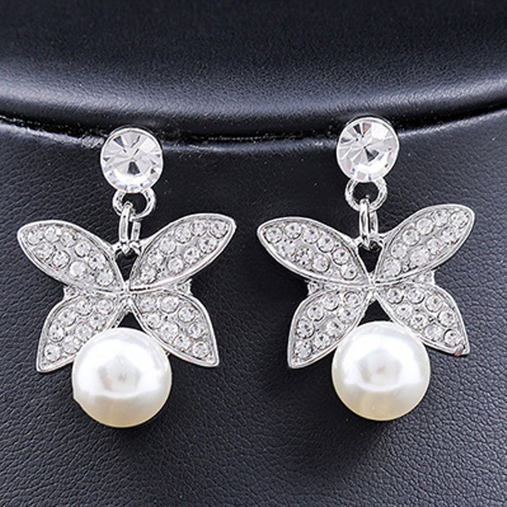 AUzzO~ Schmuckset Brautschmuck-Set Halskette Ohrringe Bräute Accessoires für Damenschmuck Perlen, Elegant 2-tlg