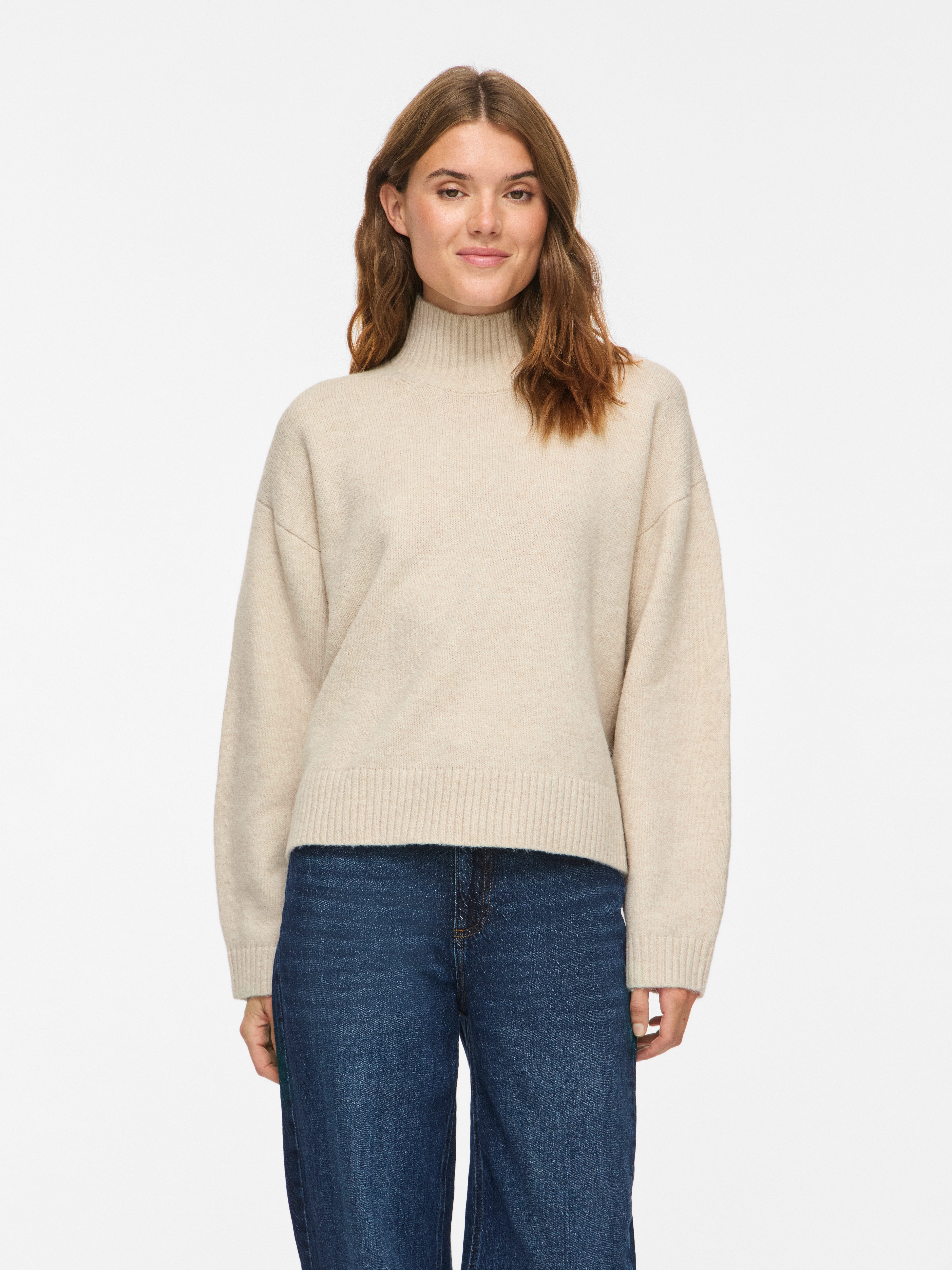 Vila Strickpullover VISIA L/S HIGH NECK KNIT PULLOVER-NOOS Materialmix, oversize