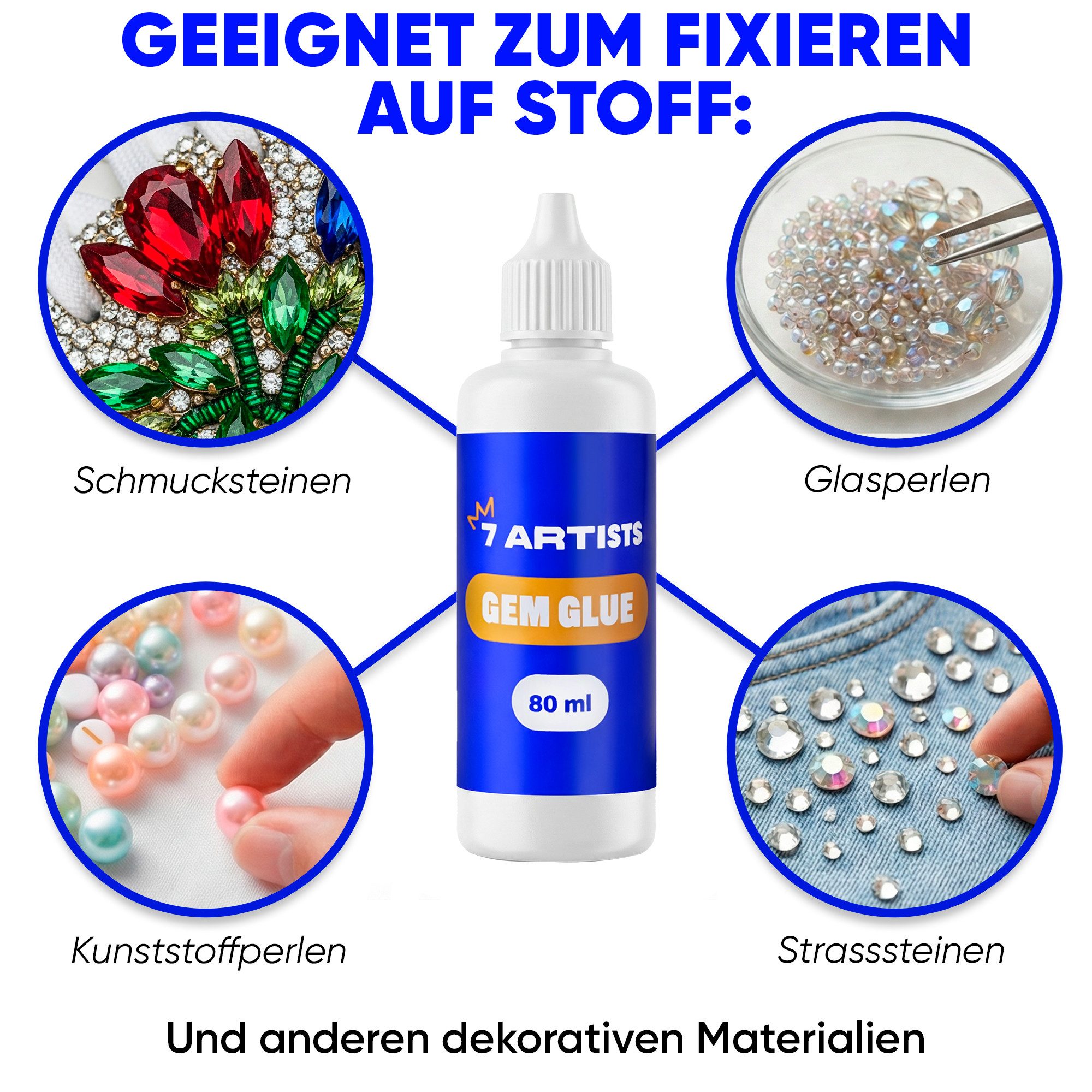 7 Artists Bastelkleber Strassstein Kleber Schmucksteinkleber Transparent 80ml - Wasserfester, Schmucksteinkleber