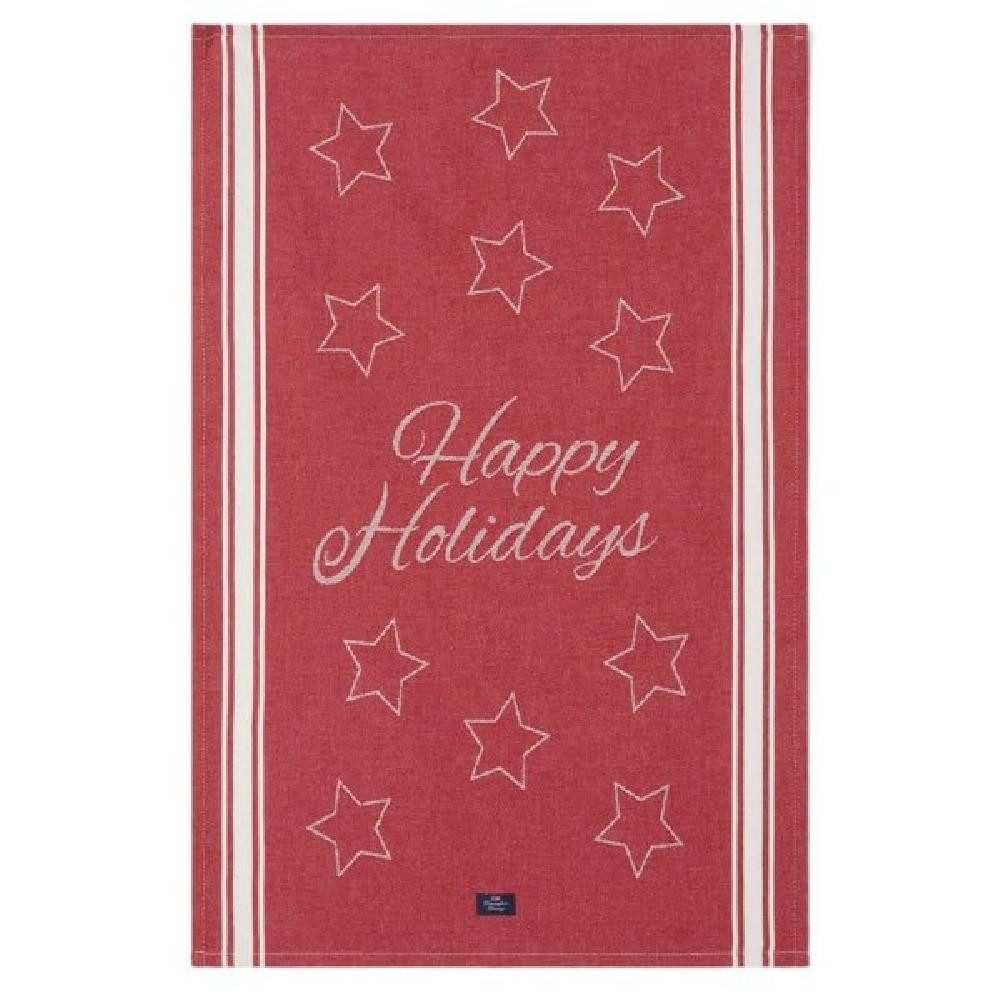 Lexington Geschirrtuch LEXINGTON Geschirrtuch Happy Holidays Rot Weiß (50x70)