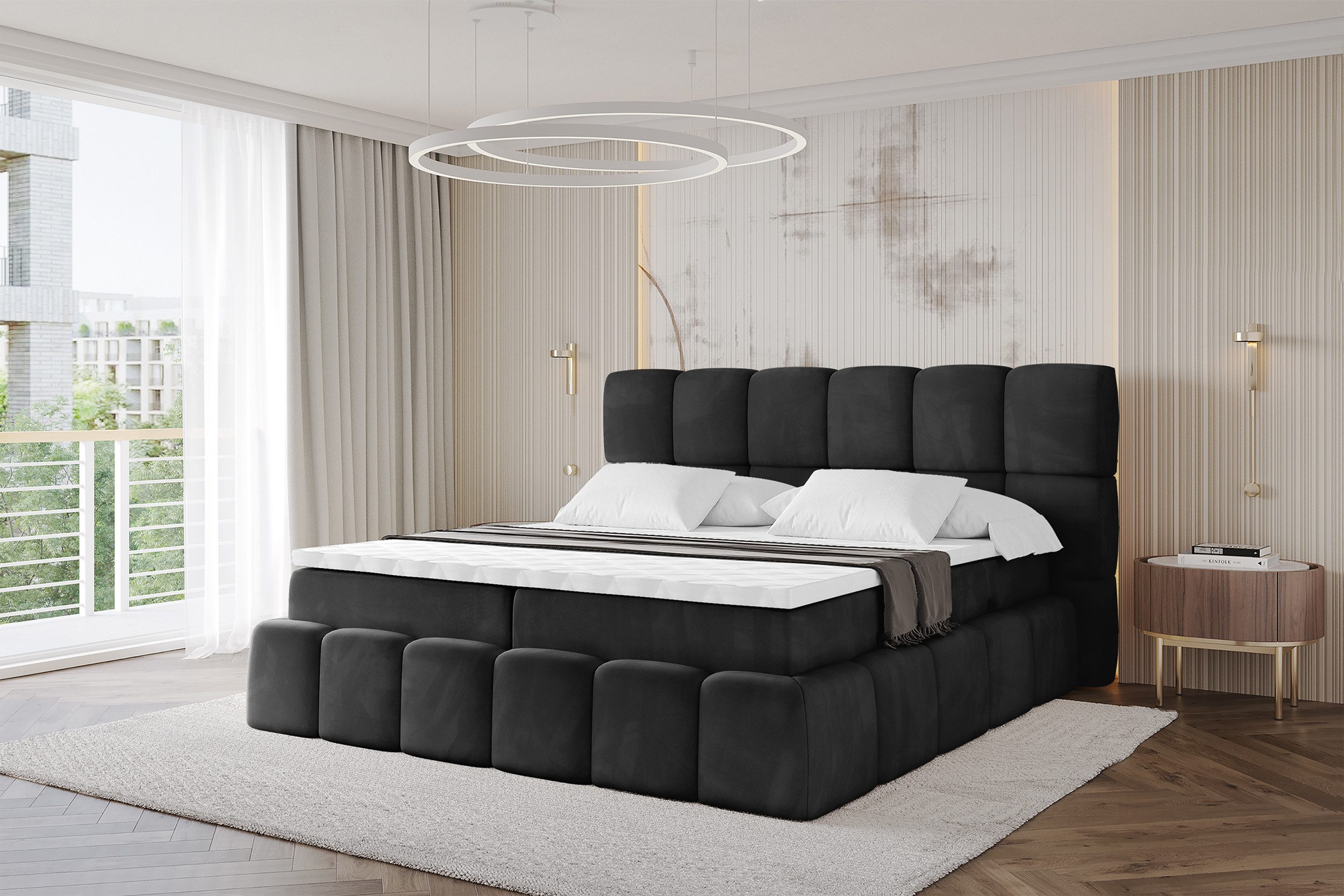 ALTDECOR Boxspringbett AURI (Multipocket-Matratze H4, H3 Matratze Bonellfederung, Topper, Kopfteil)