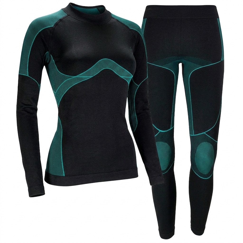 Black Snake Seamless Shirt Nahtlose Seamless-Thermounterwäsche mit Kompressionszonen für Damen (Funktionswäsche-Set, Langarmshirt und Thermohose für Damen) Nahtloses Thermounterwäsche Set mit Kompressionszonen