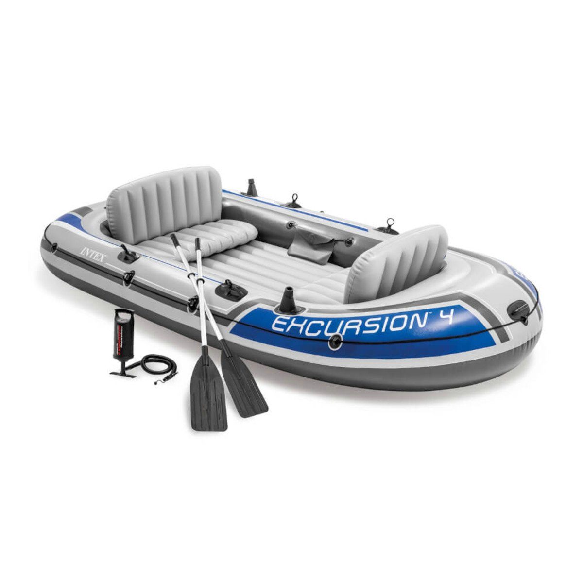 Intex Schlauchboot Excursion 4 Set + Außenbordmotor + Befestigung + Überdachung