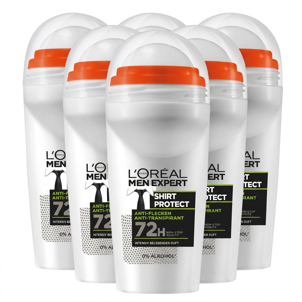 L'ORÉAL PARIS MEN EXPERT Deo-Roller Deo Roll-on Shirt Control, Packung, 6-tlg., mit hoher Zuverlässigkeit
