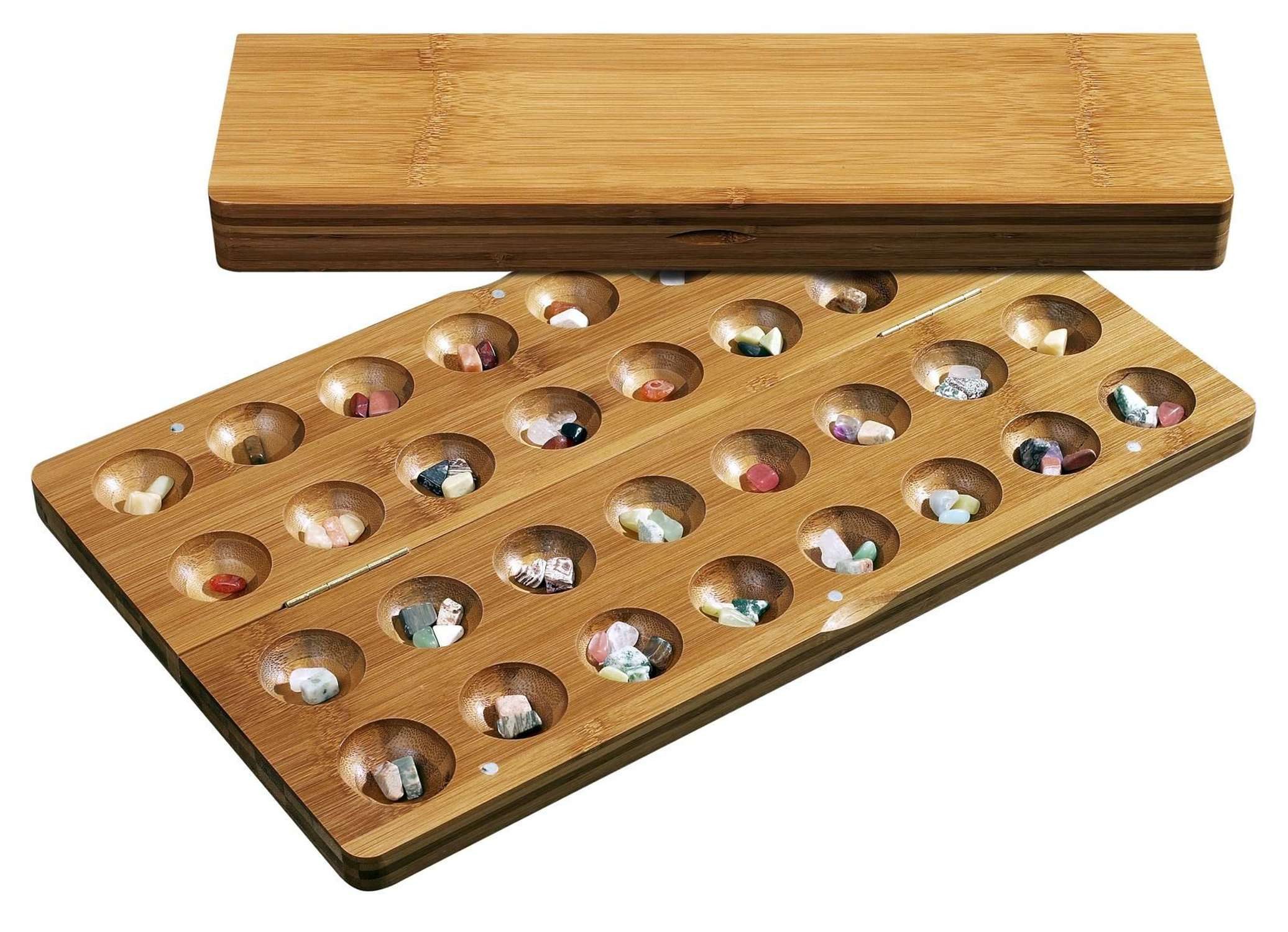 Philos Spiel Strategiespiel Hus aus Bambus mit Natursteinen
