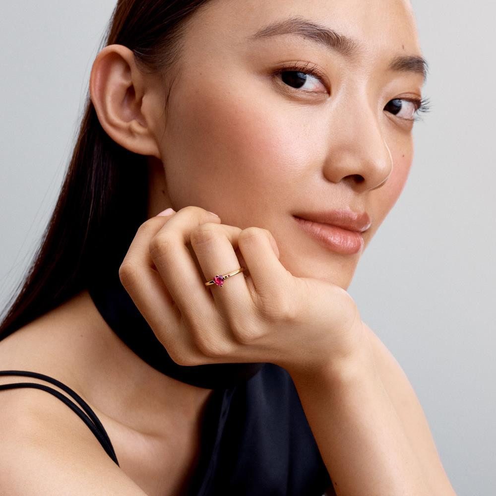 Pandora Fingerring Herzring für Damen, IP Gold, roter Kristall, PANDORA Mom günstig online kaufen