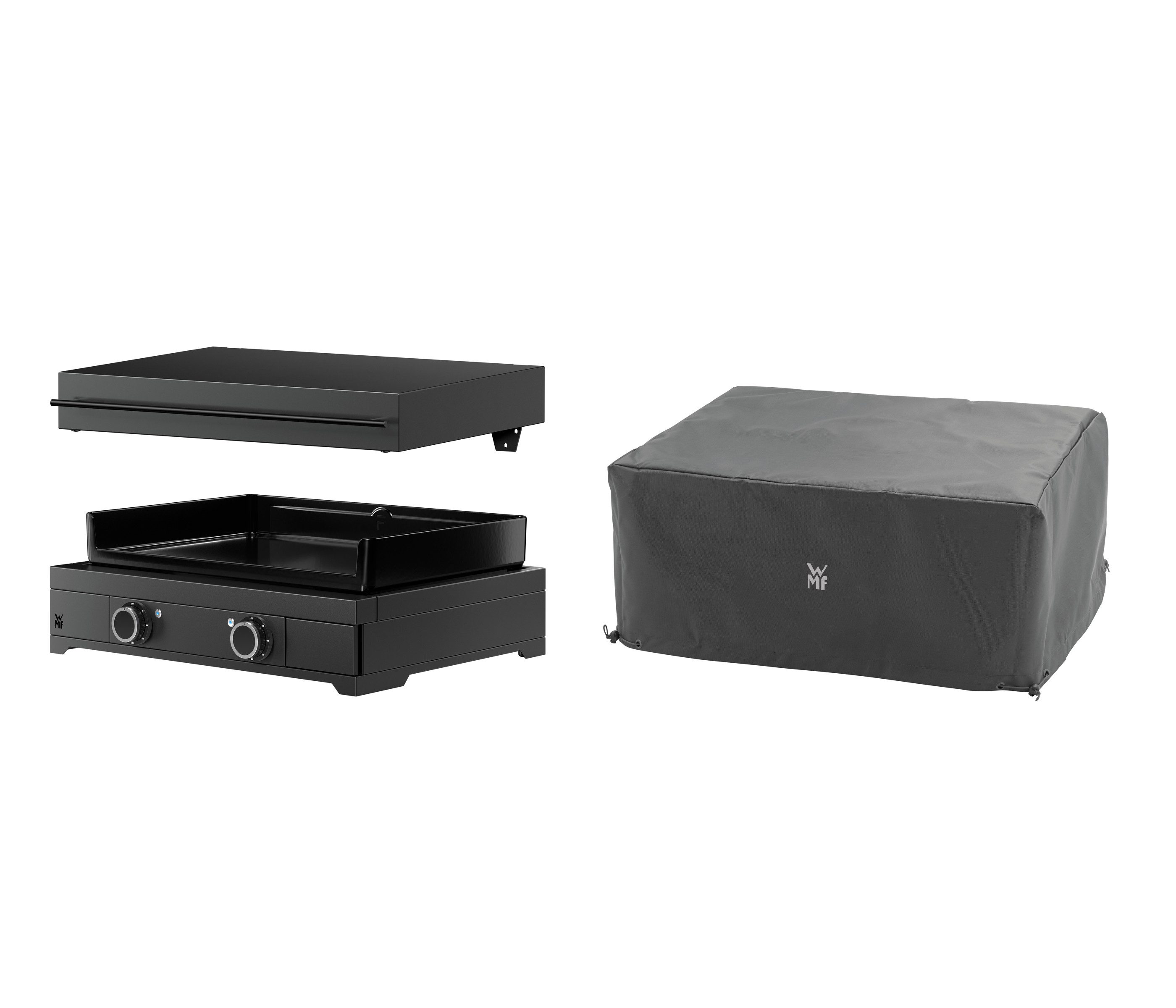 WMF Elektrogrill Plancha Set 60E mit Plancha Grill elektrisch / Deckel / Abdeckhaube, 3200 W, aus emailliertem Gusseisen, 3200 W, Grillfläche 60 x 40 cm